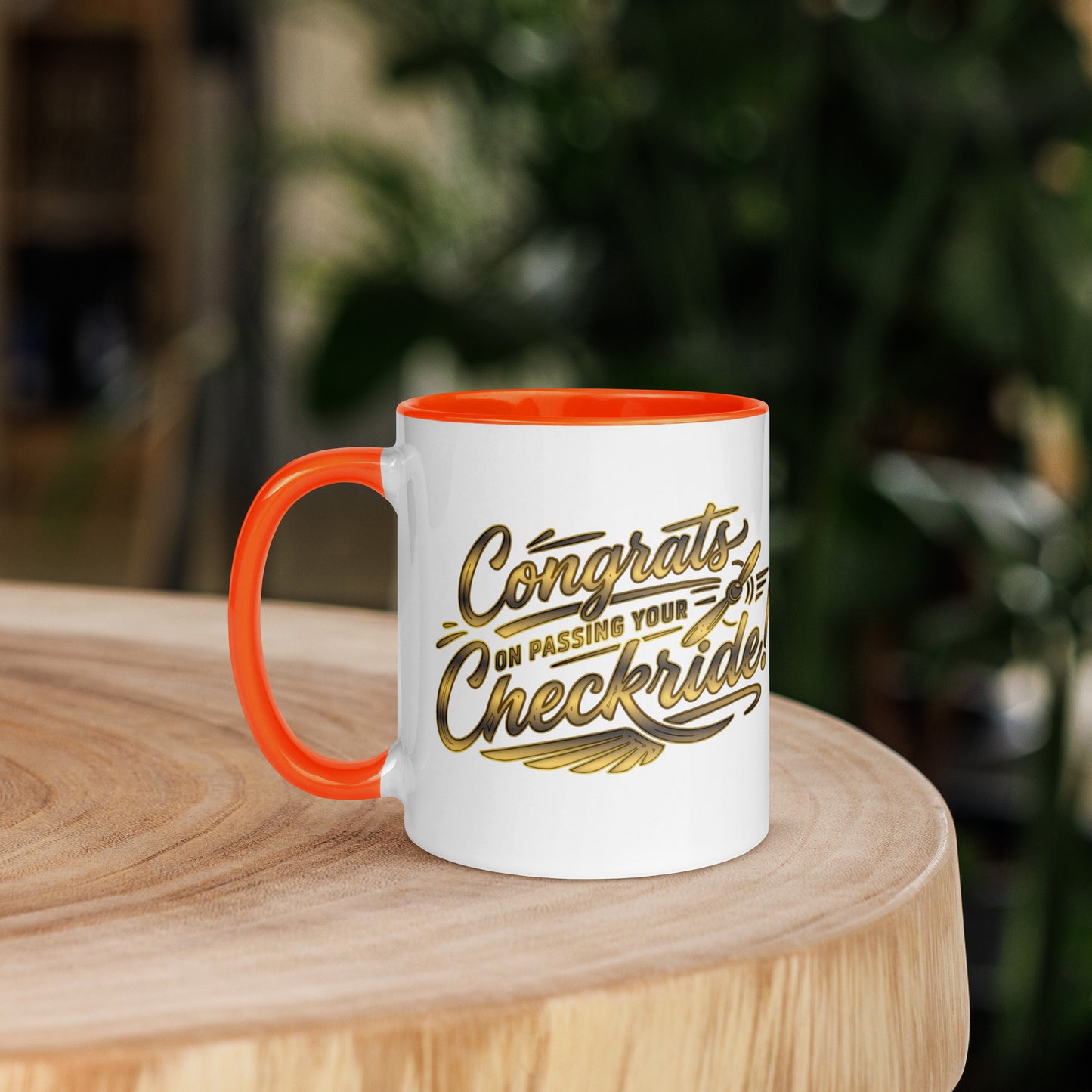 Congrats on passing your checkride! (v4. gold) 11 oz. mug with color inside