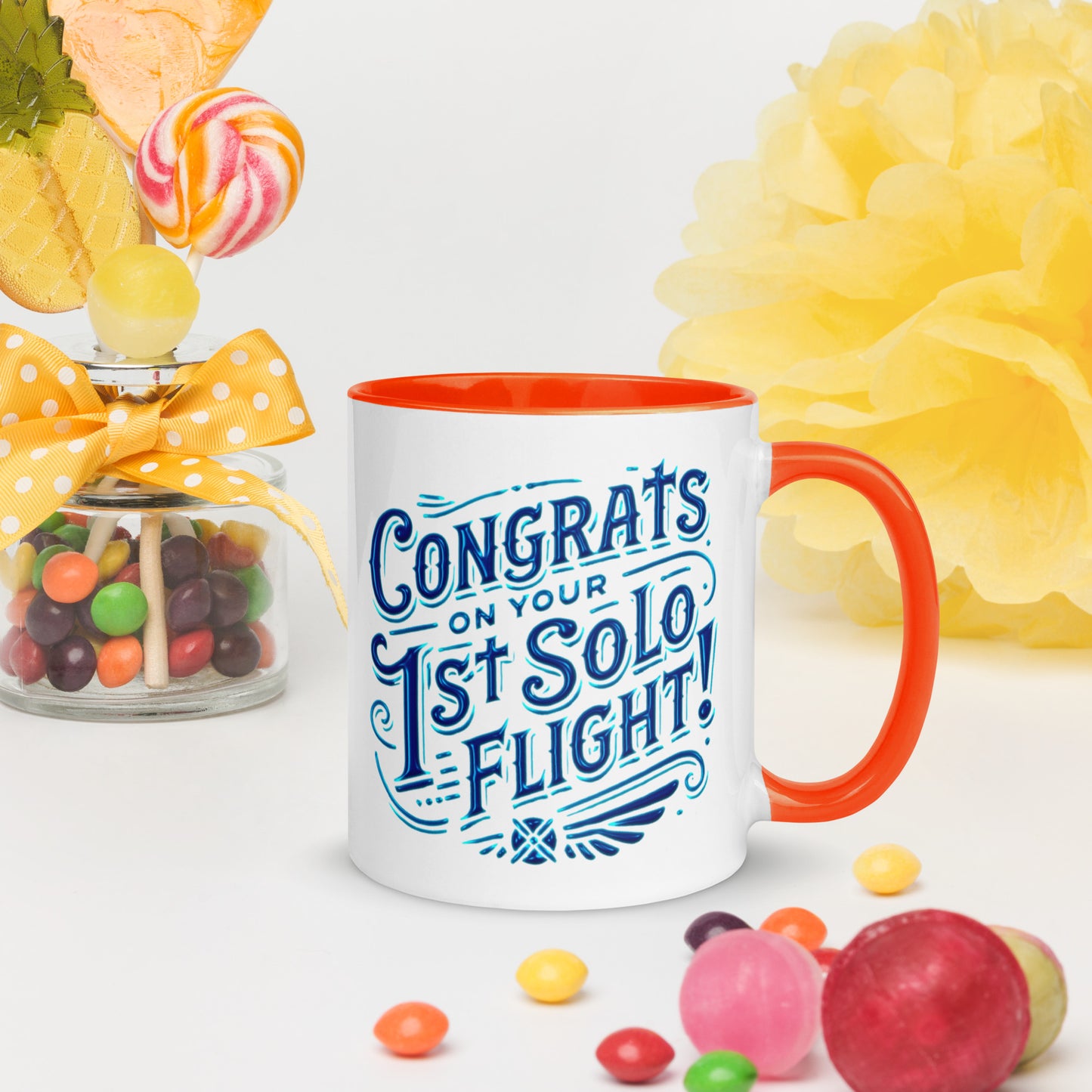 Congrats on your 1st Solo Flight! (blue) mug with color inside