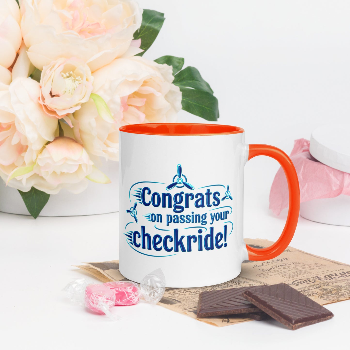 Congrats on passing your checkride! (v3. blue) mug with color inside