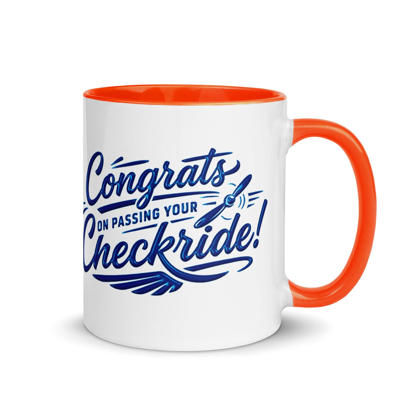 Congrats on passing your checkride! (v4. blue) 11 oz. mug with color inside