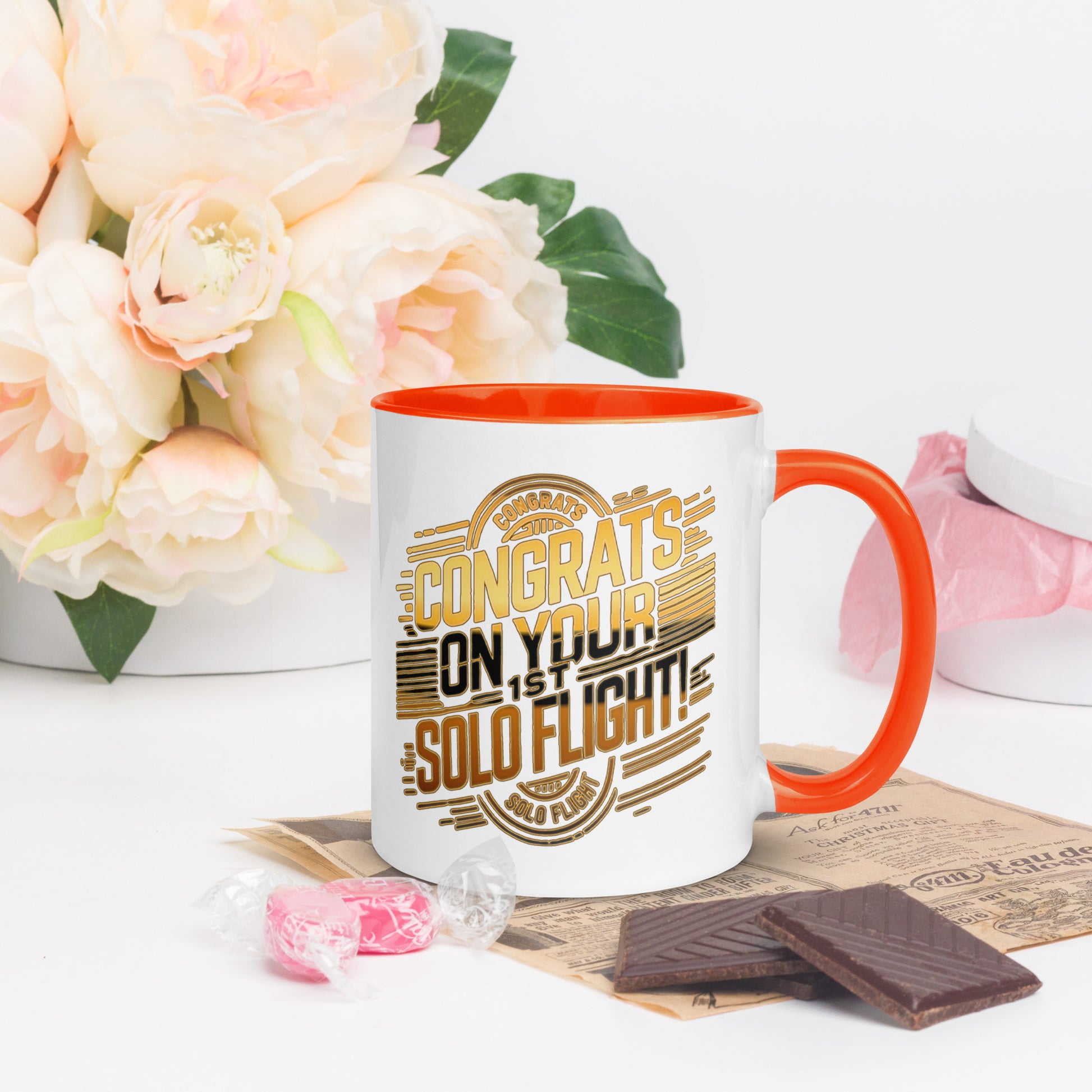 Congrats on your 1st Solo Flight! (v2. gold) 11 oz. mug with color inside