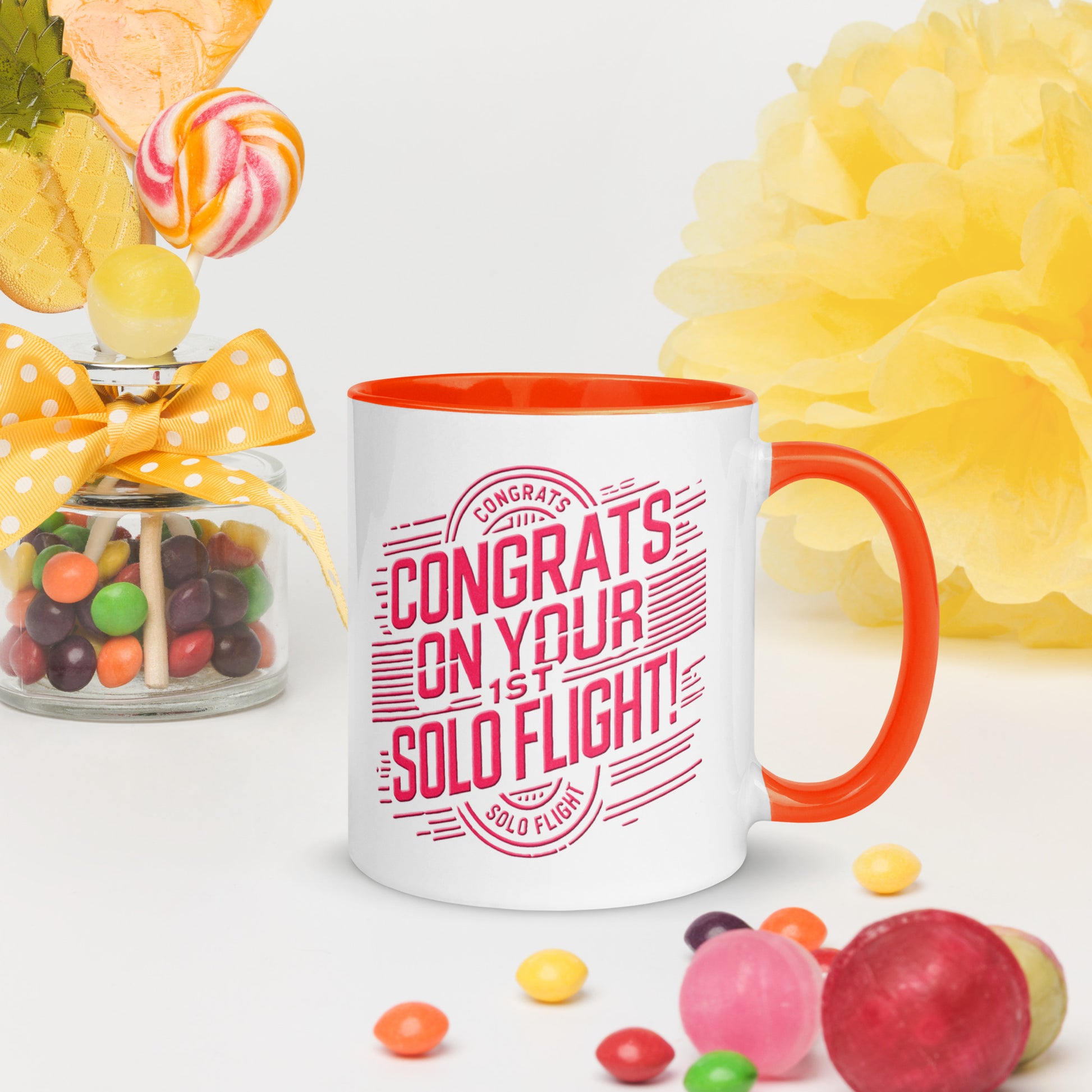 Congrats on your 1st Solo Flight! (v2. pink) 11 oz. mug with color inside