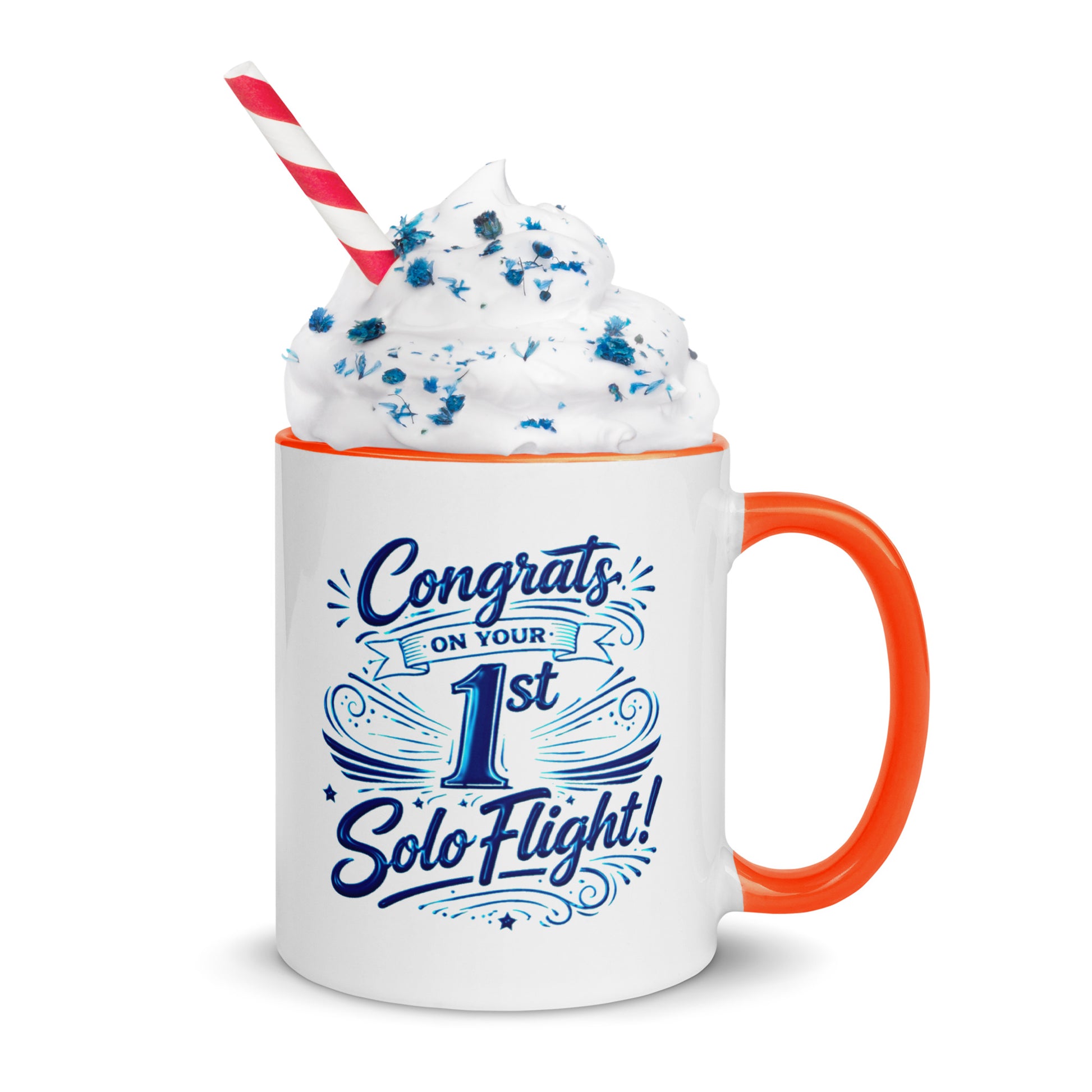 Congrats on your 1st Solo Flight! (v3. blue) 11 oz. mug with color inside