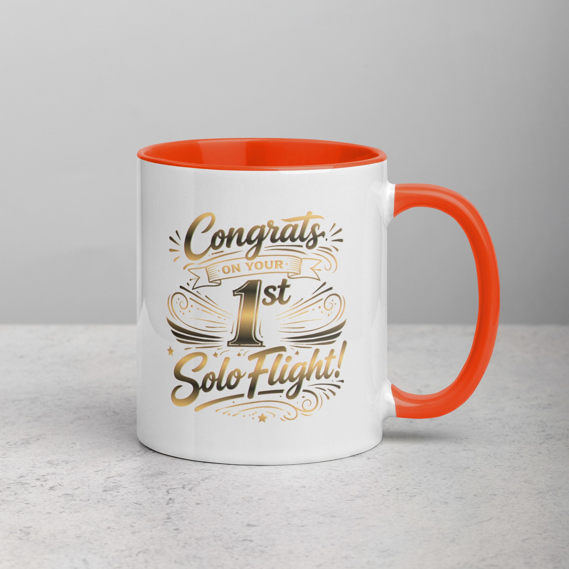 Congrats on your 1st Solo Flight! (v3. gold) 11 oz. mug with color inside