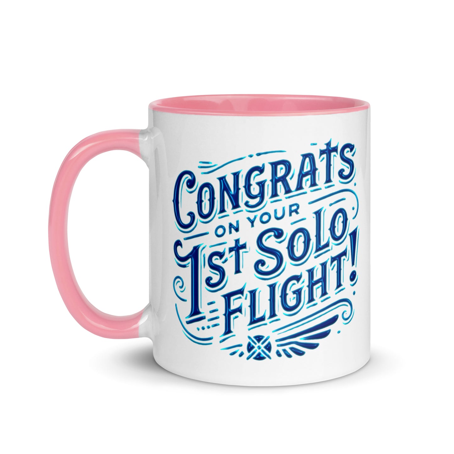 Congrats on your 1st Solo Flight! (blue) mug with color inside