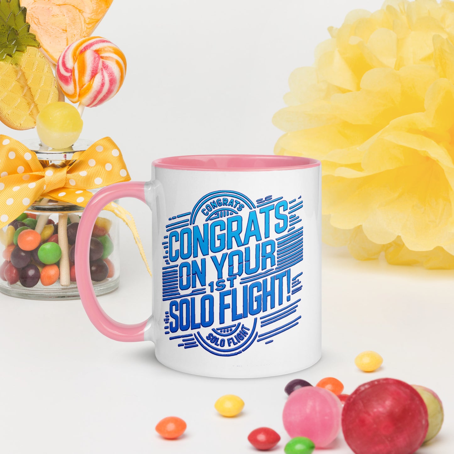 Congrats on your 1st Solo Flight! (v2. blue) mug with color inside