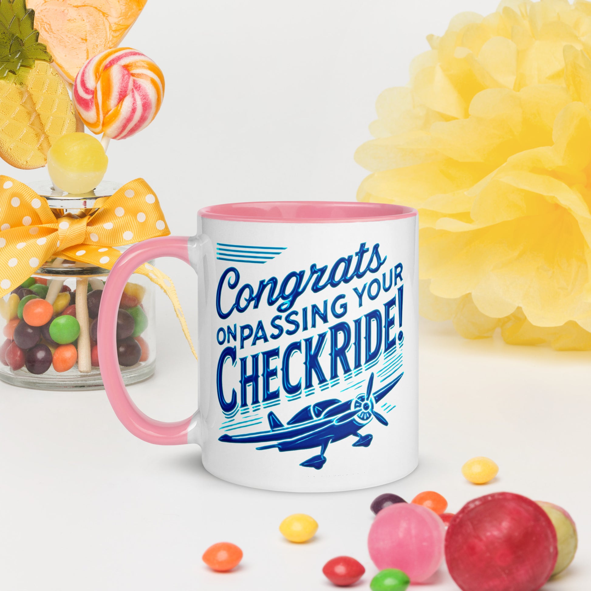 Congrats on passing your checkride! (v1. blue) mug with color inside