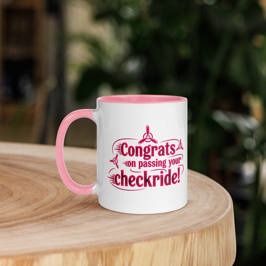 Congrats on passing your checkride! (v3. pink) mug with color inside