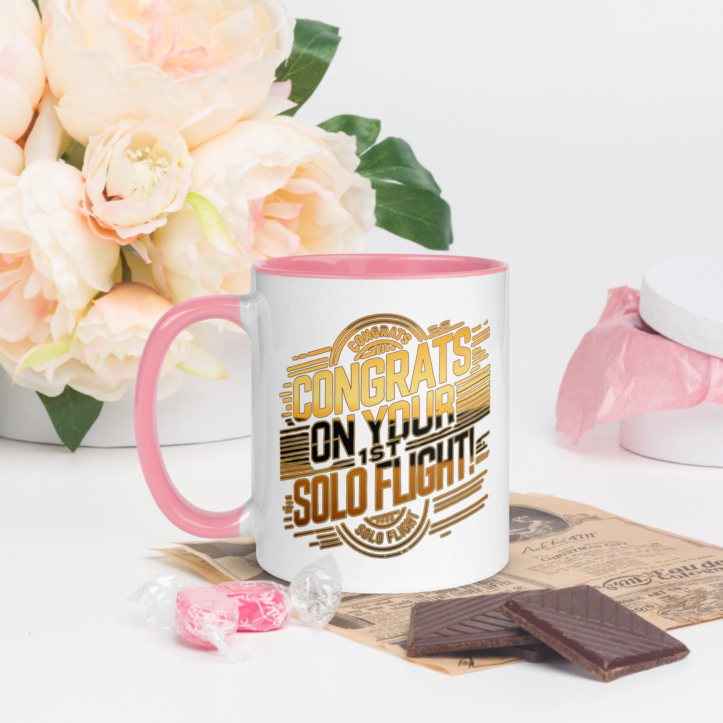 Congrats on your 1st Solo Flight! (v2. gold) 11 oz. mug with color inside
