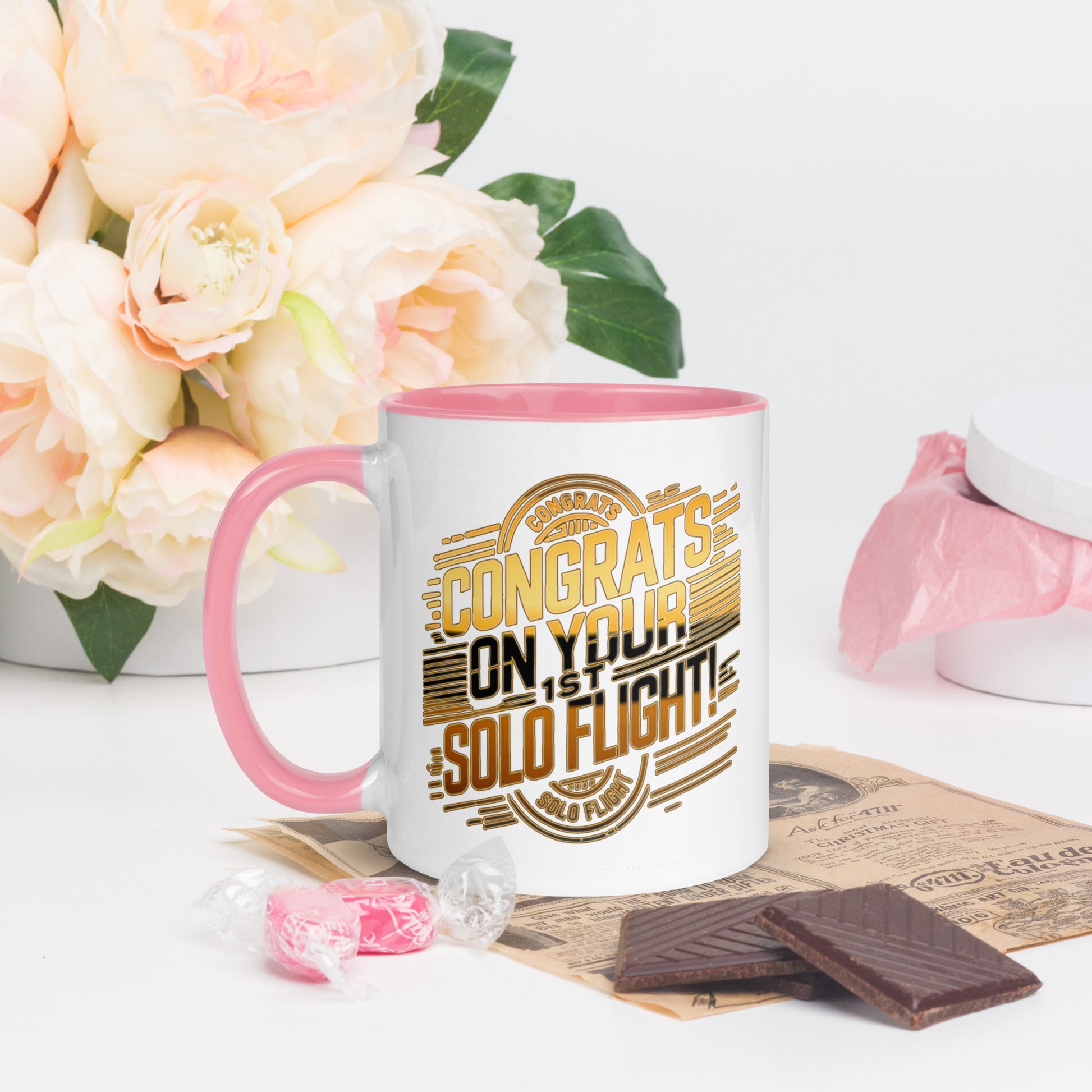 Congrats on your 1st Solo Flight! (v2. gold) 11 oz. mug with color inside