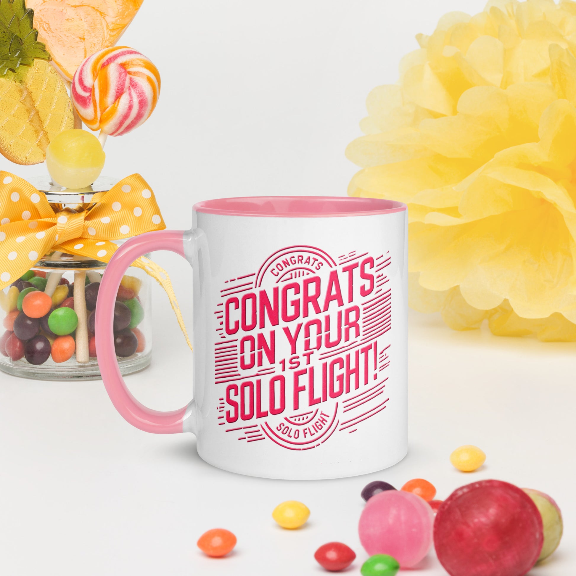 Congrats on your 1st Solo Flight! (v2. pink) 11 oz. mug with color inside