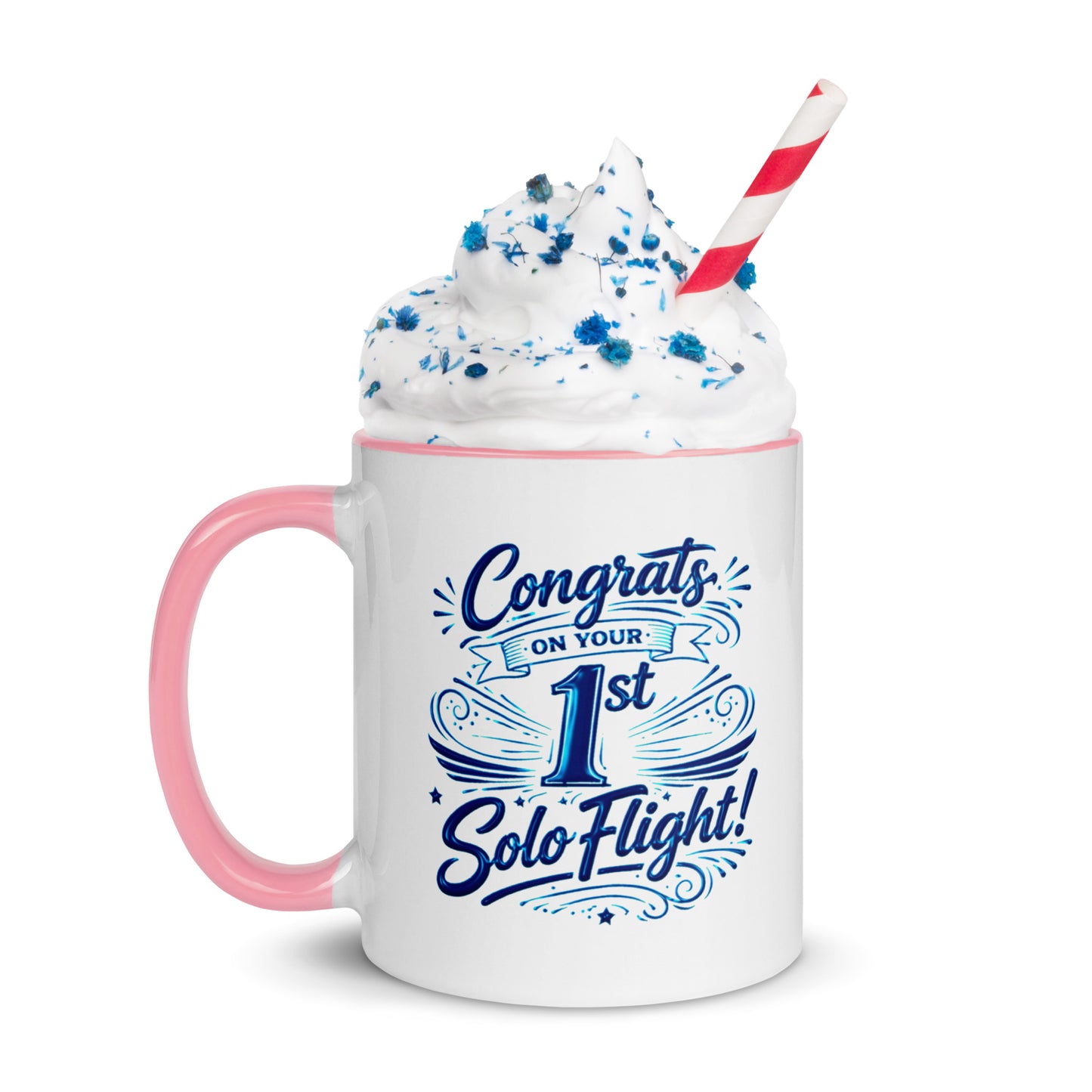 Congrats on your 1st Solo Flight! (v3. blue) 11 oz. mug with color inside