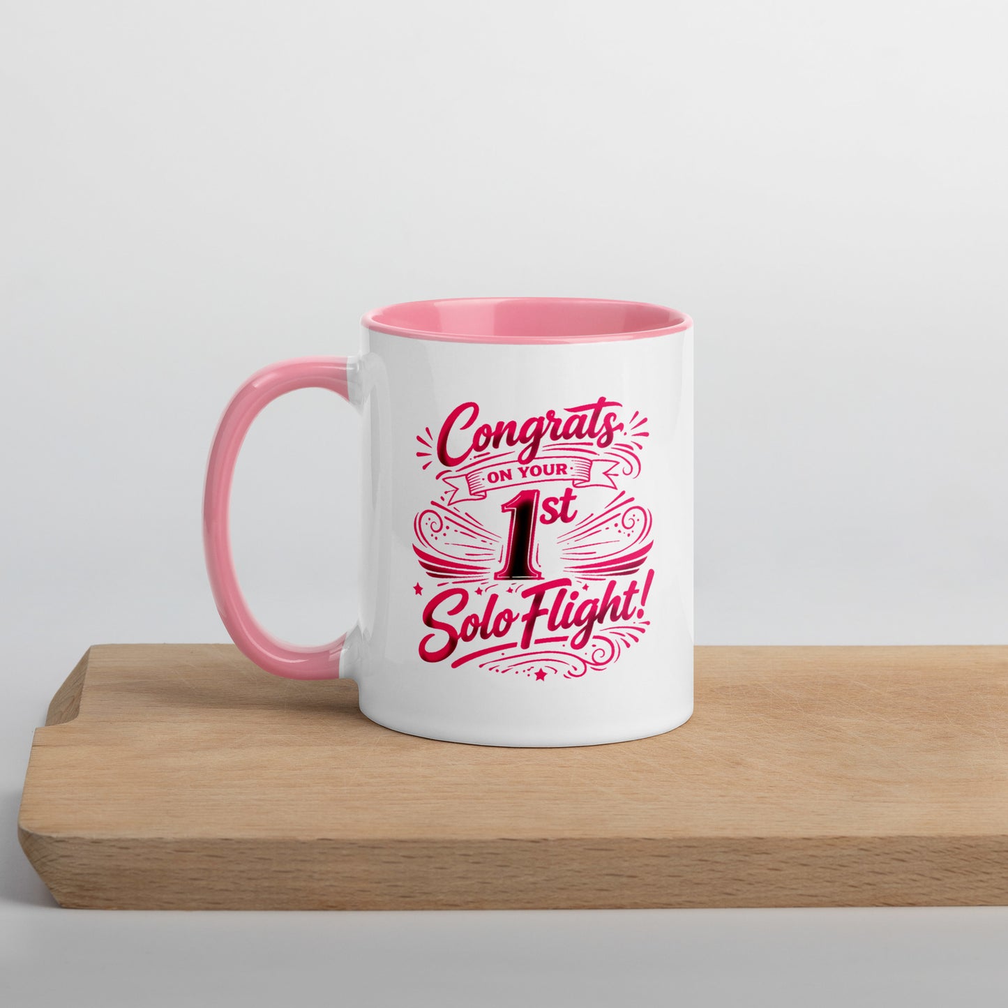 Congrats on your 1st Solo Flight! (v3. pink) 11 oz. mug with color inside