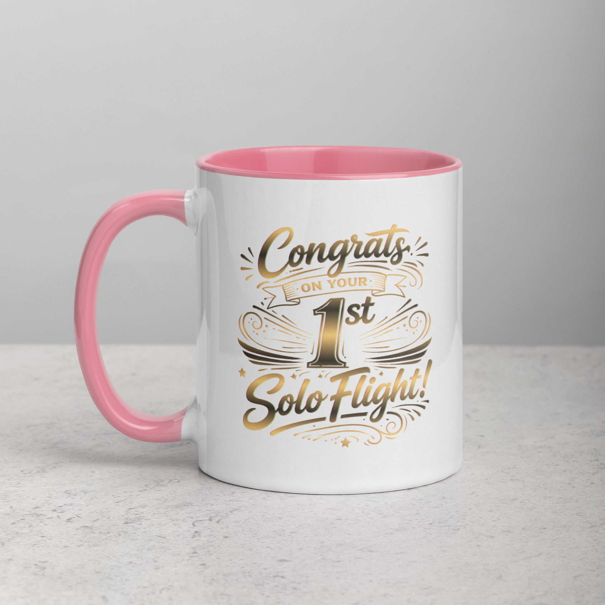 Congrats on your 1st Solo Flight! (v3. gold) 11 oz. mug with color inside