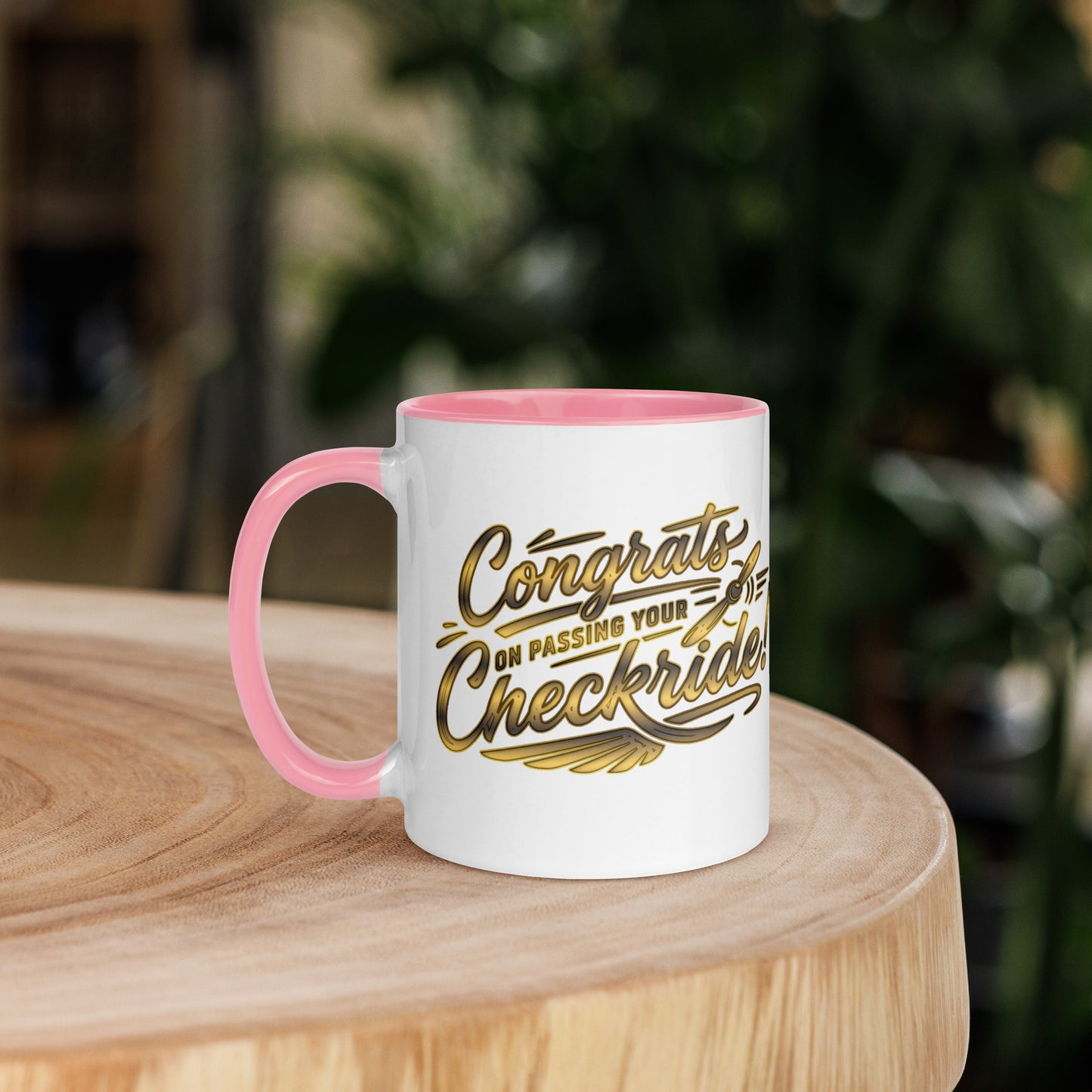 Congrats on passing your checkride! (v4. gold) 11 oz. mug with color inside