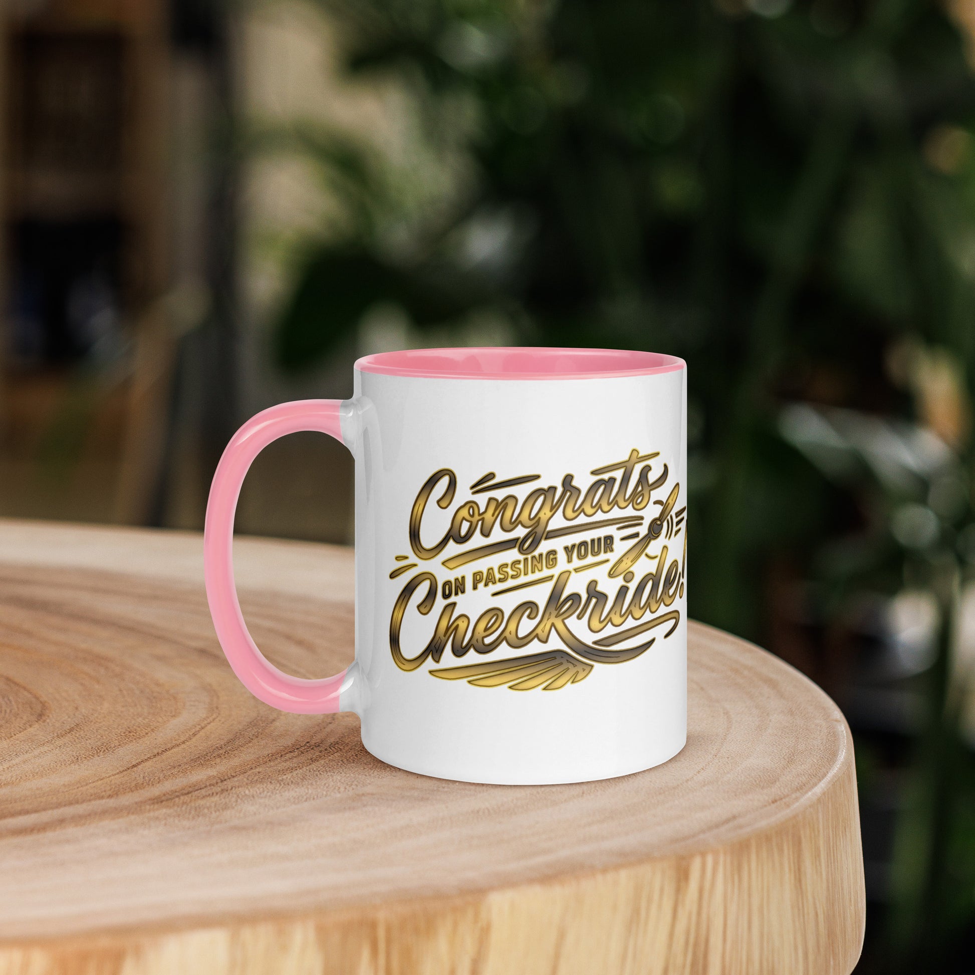 Congrats on passing your checkride! (v4. gold) 11 oz. mug with color inside