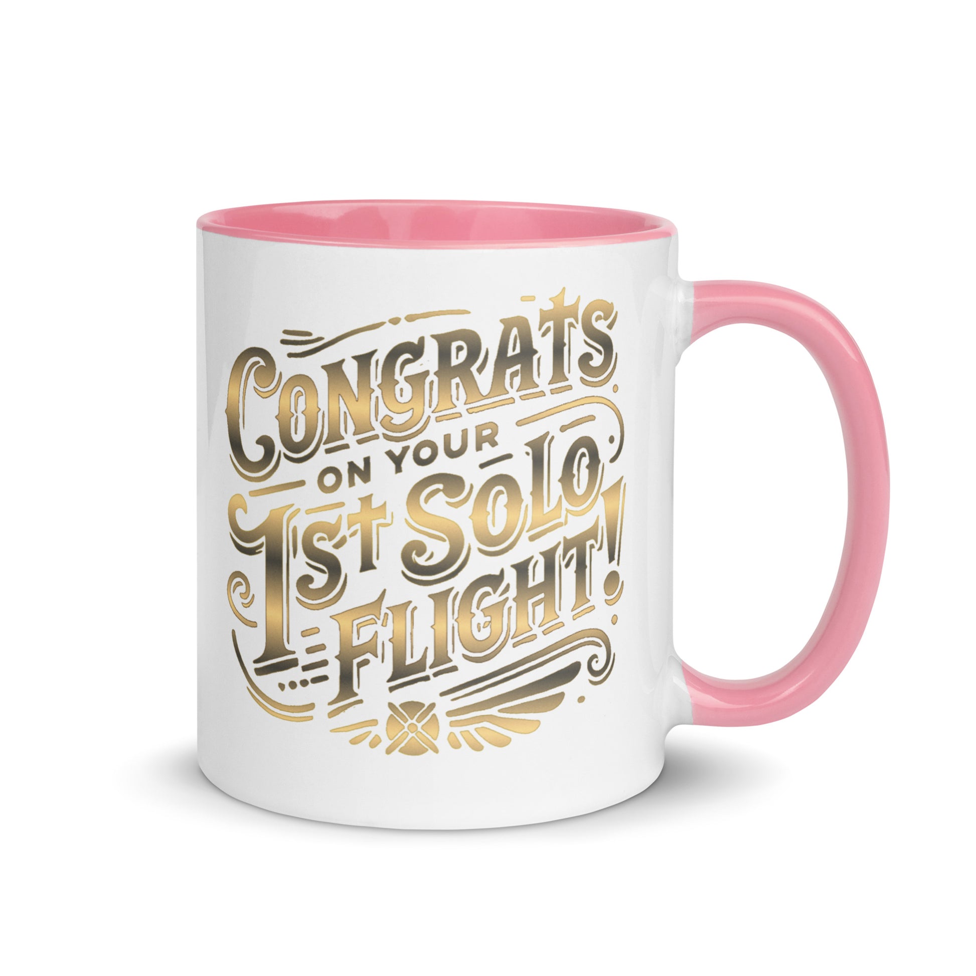 Congrats on your 1st Solo Flight! (gold) mug with color inside