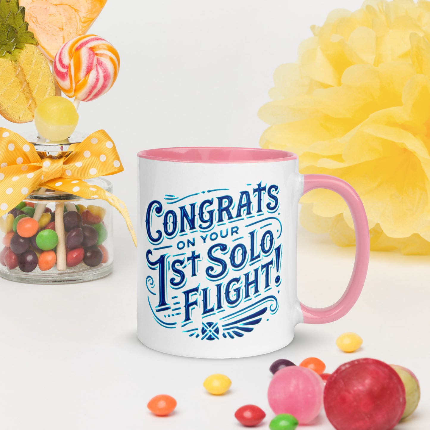 Congrats on your 1st Solo Flight! (blue) mug with color inside