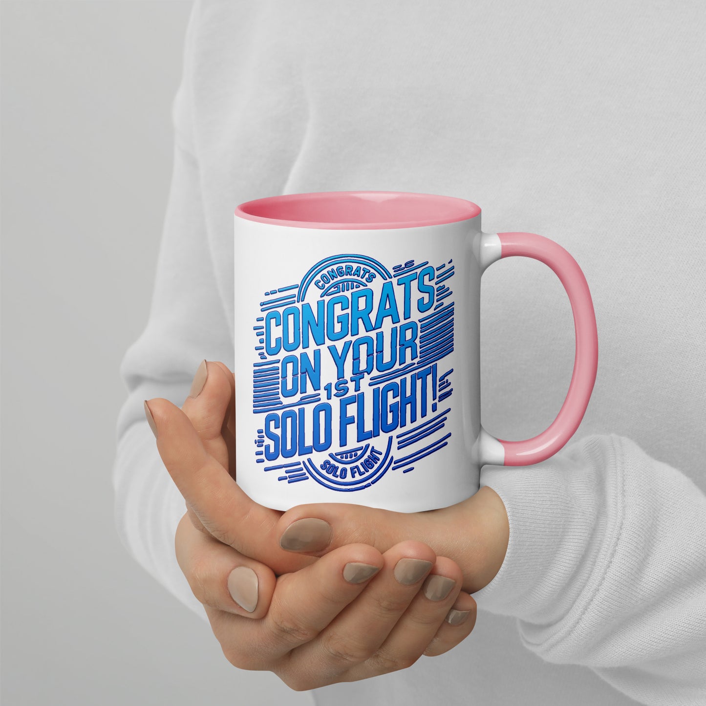 Congrats on your 1st Solo Flight! (v2. blue) mug with color inside