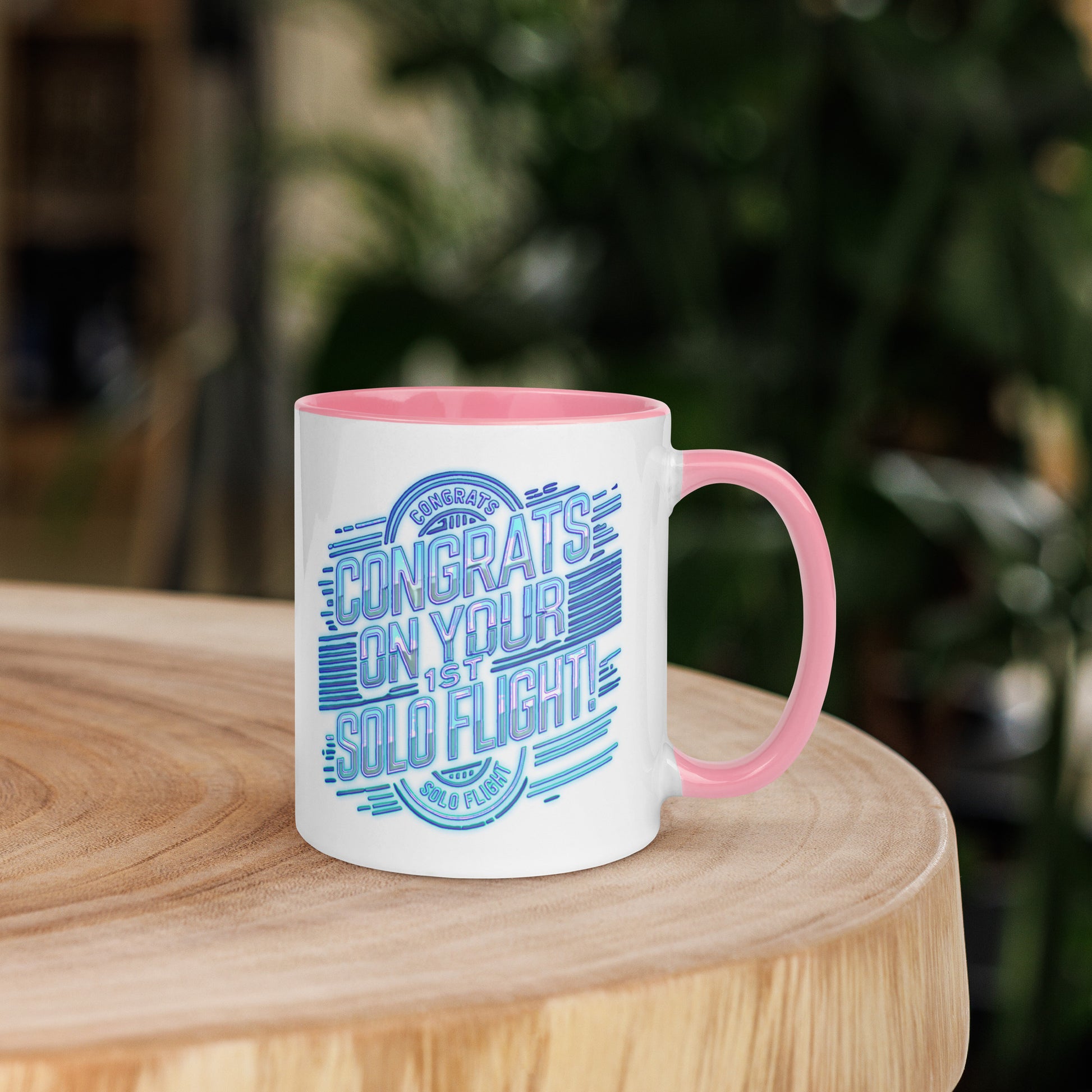 Congrats on your 1st Solo Flight! (v2. light blue) 11 oz. mug with color inside