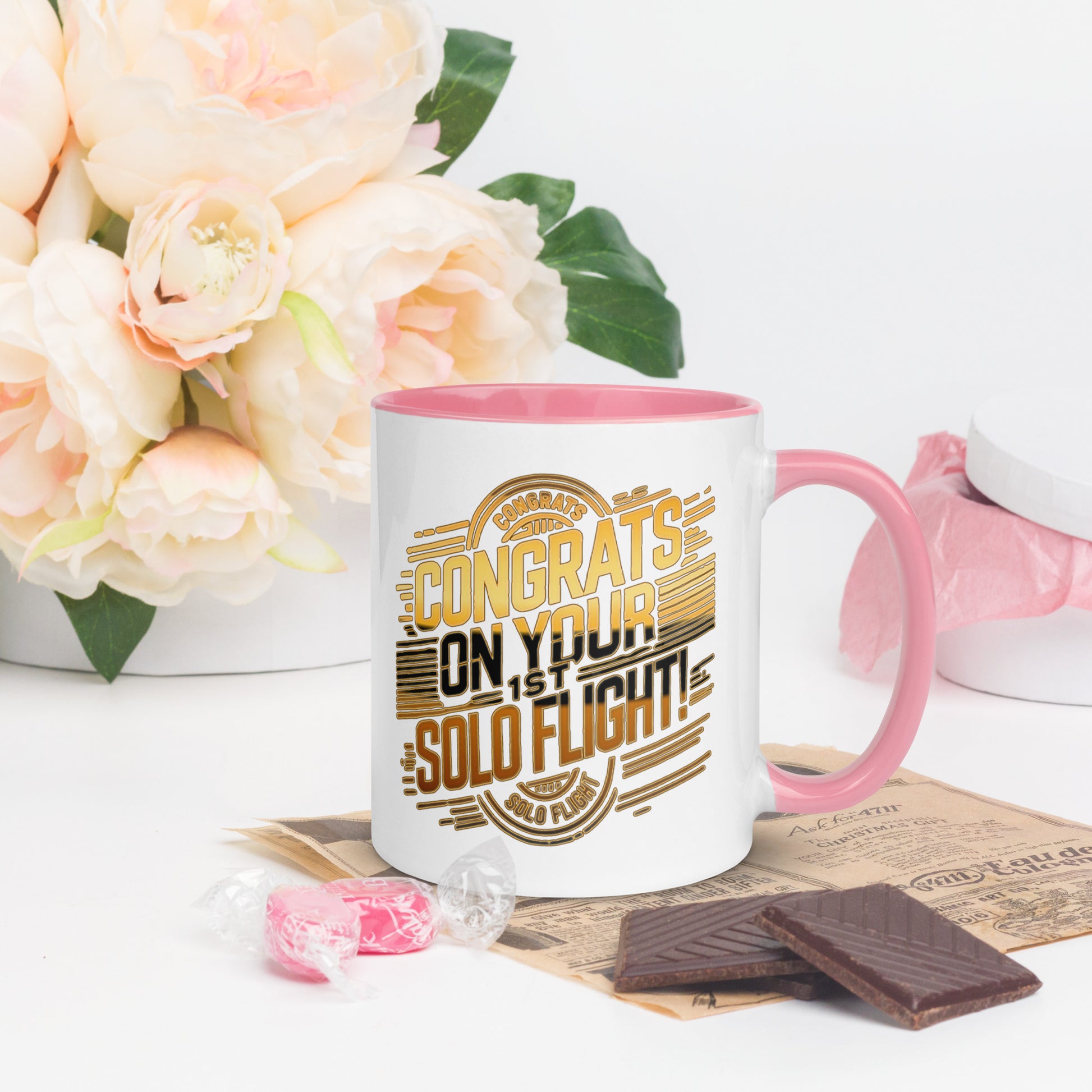 Congrats on your 1st Solo Flight! (v2. gold) 11 oz. mug with color inside