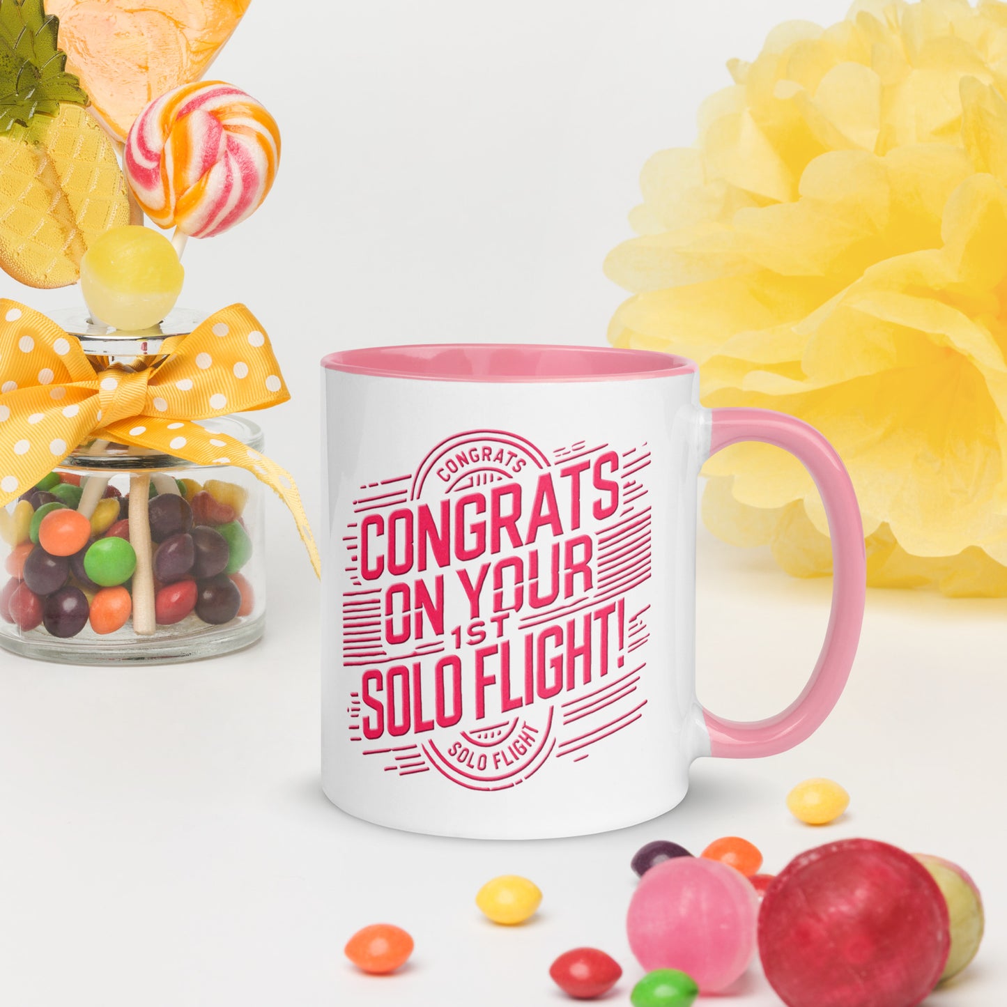 Congrats on your 1st Solo Flight! (v2. pink) 11 oz. mug with color inside