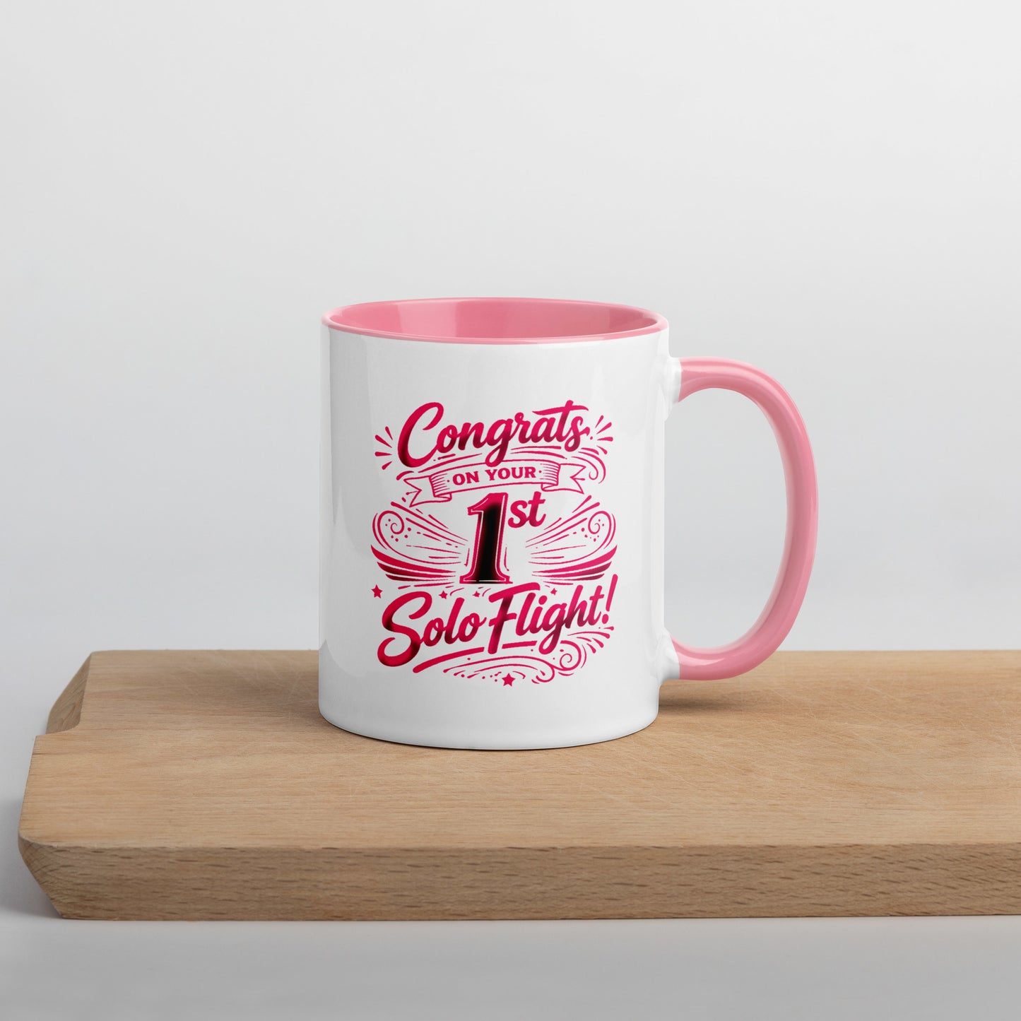 Congrats on your 1st Solo Flight! (v3. pink) 11 oz. mug with color inside