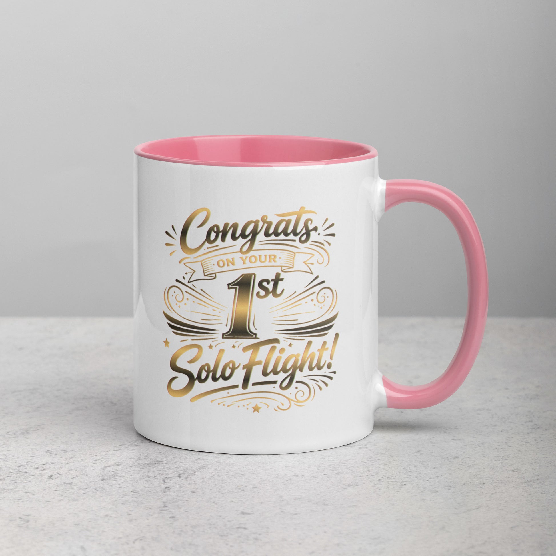 Congrats on your 1st Solo Flight! (v3. gold) 11 oz. mug with color inside