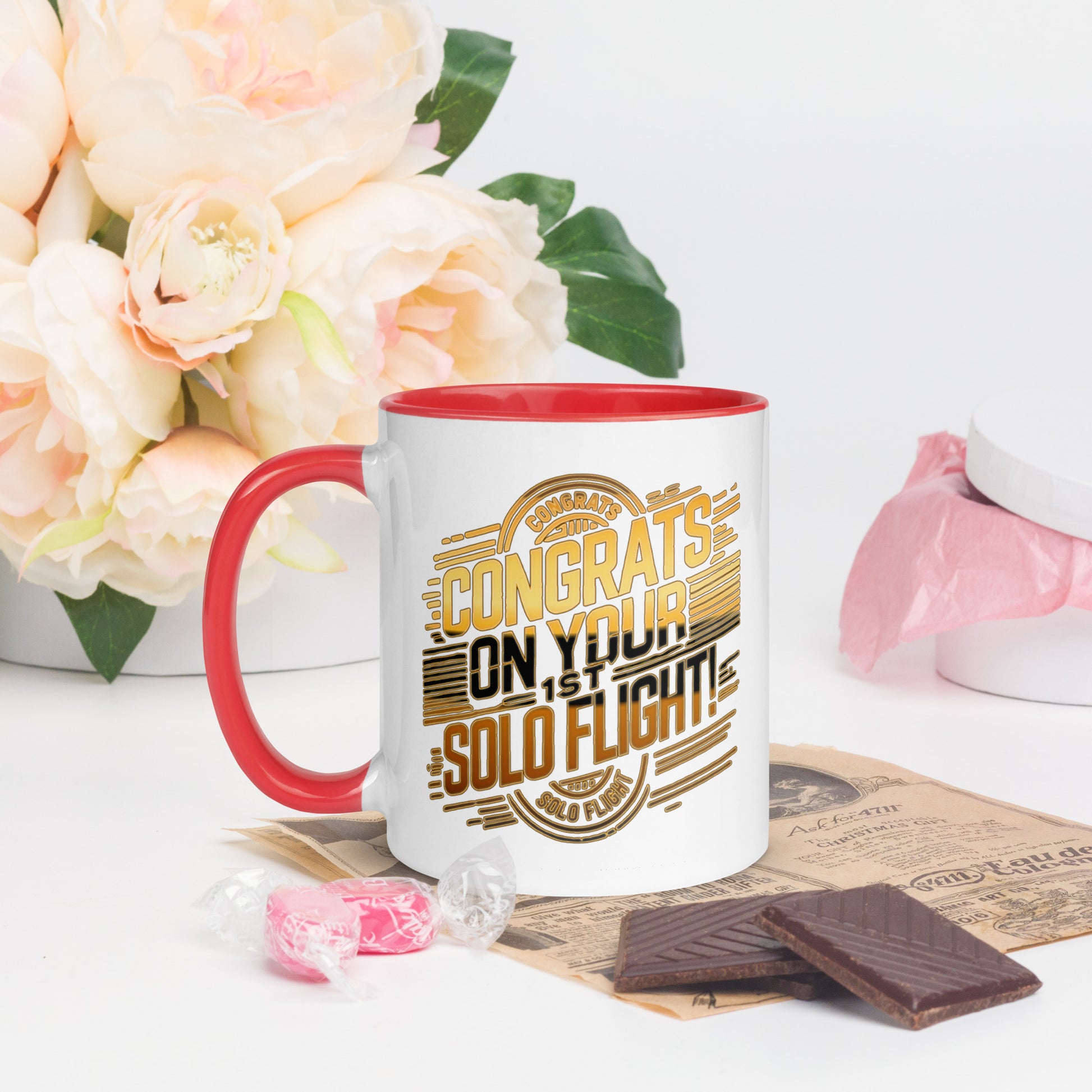 Congrats on your 1st Solo Flight! (v2. gold) 11 oz. mug with color inside