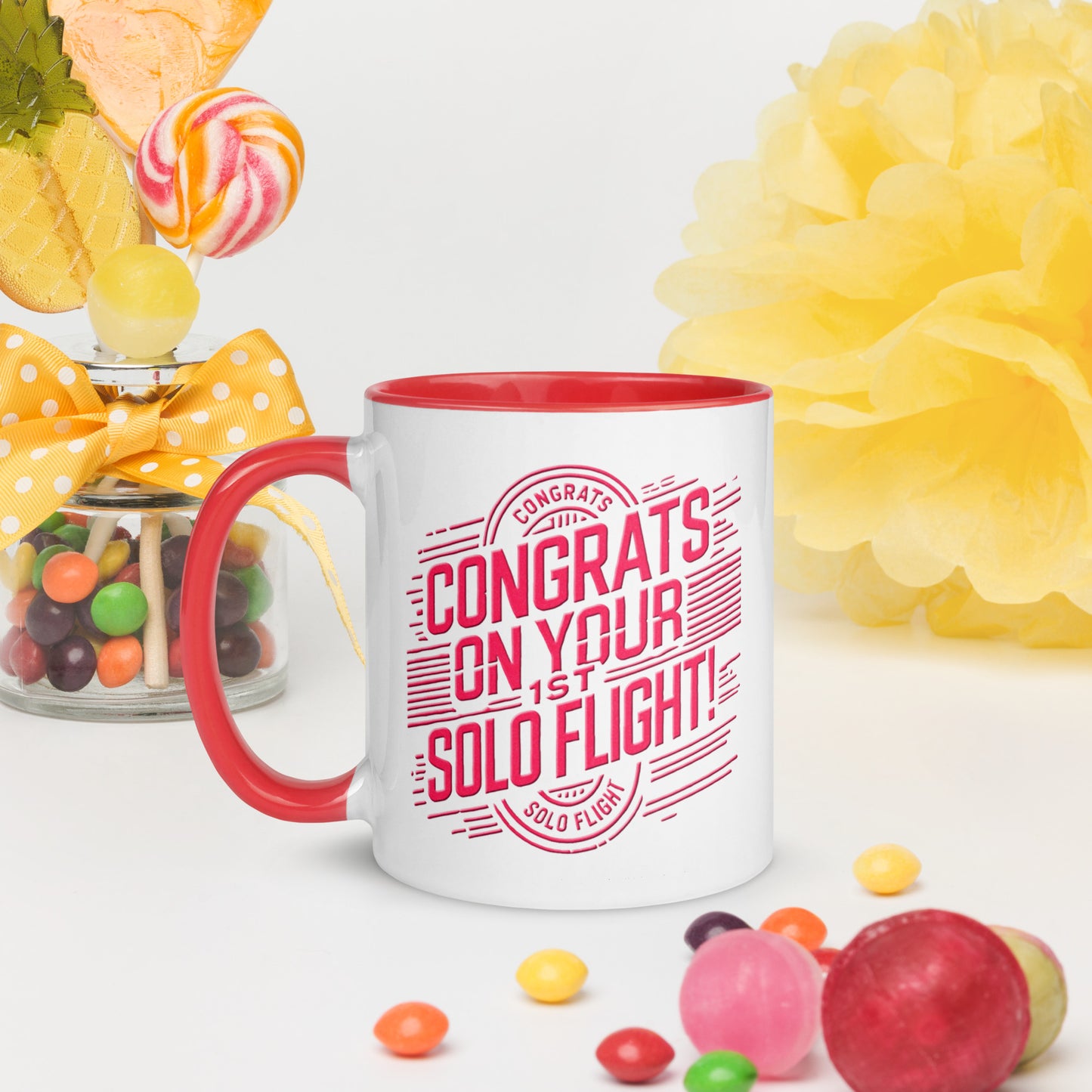 Congrats on your 1st Solo Flight! (v2. pink) 11 oz. mug with color inside