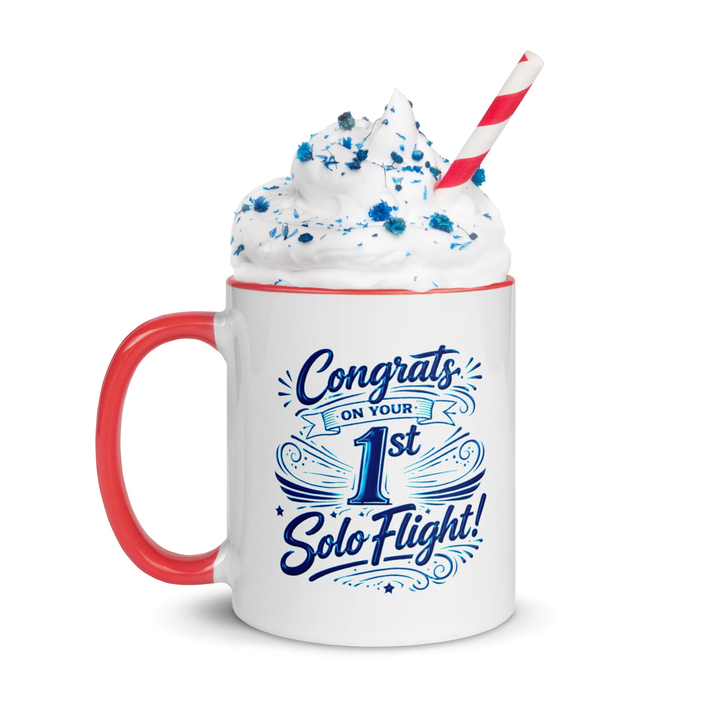 Congrats on your 1st Solo Flight! (v3. blue) 11 oz. mug with color inside