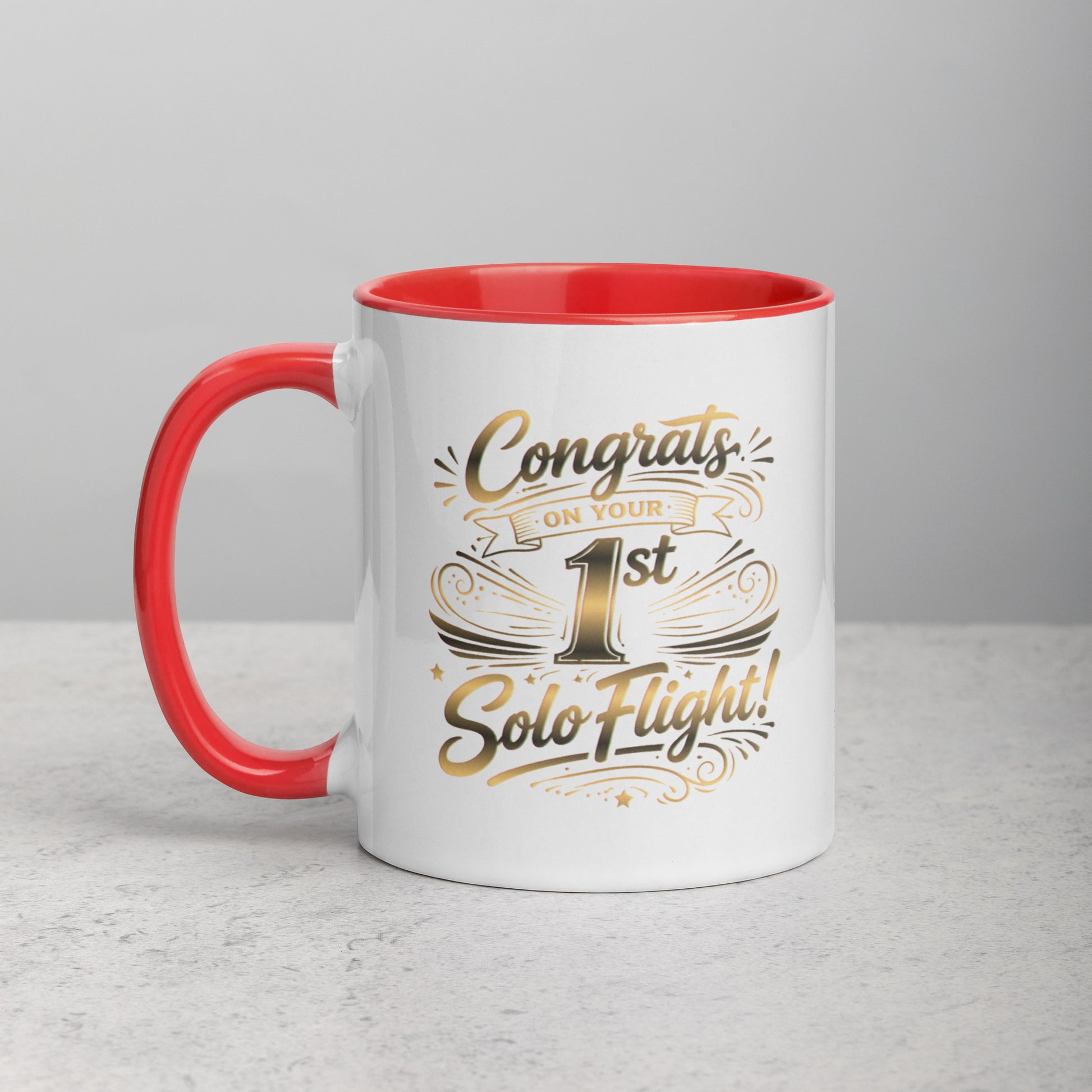Congrats on your 1st Solo Flight! (v3. gold) 11 oz. mug with color inside
