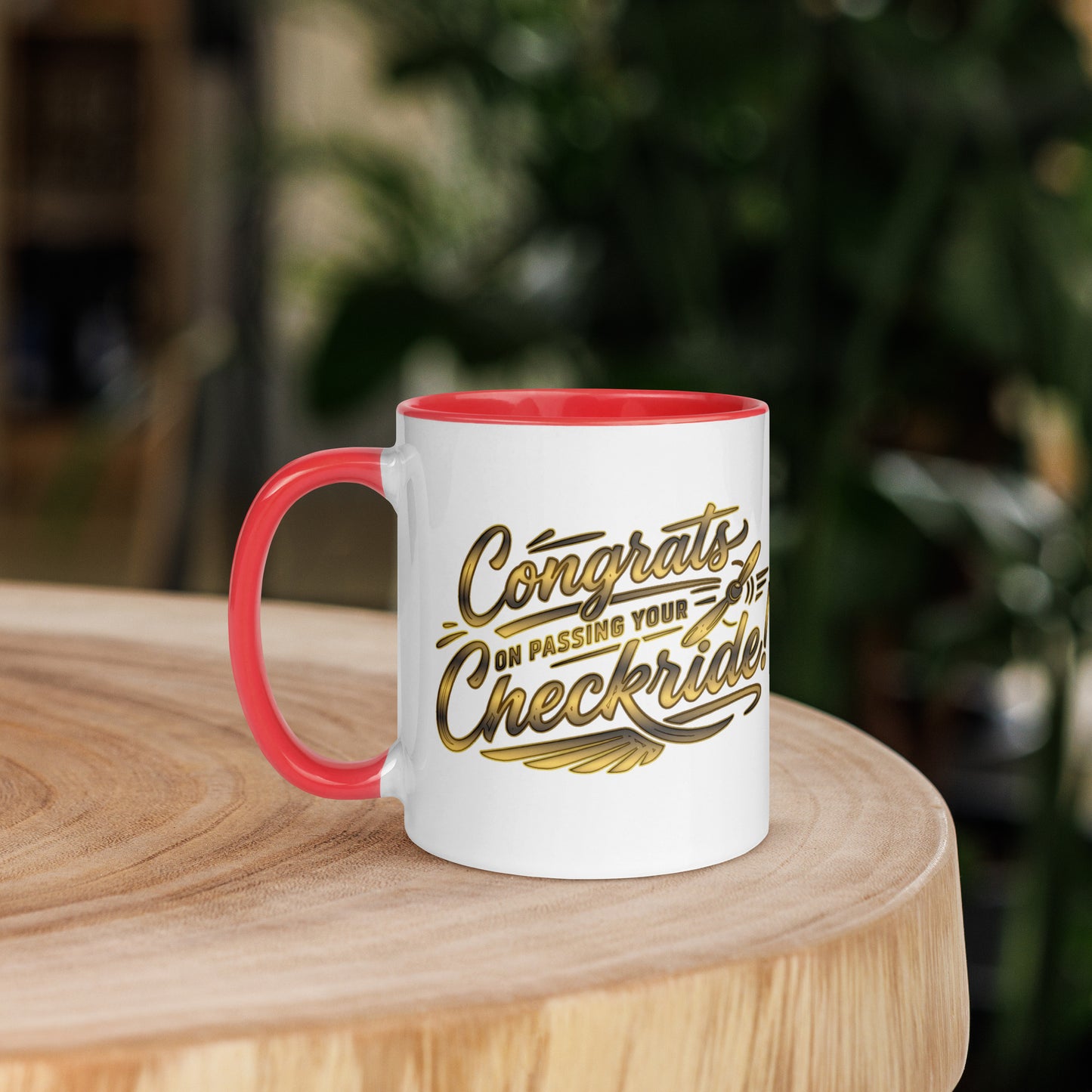 Congrats on passing your checkride! (v4. gold) 11 oz. mug with color inside