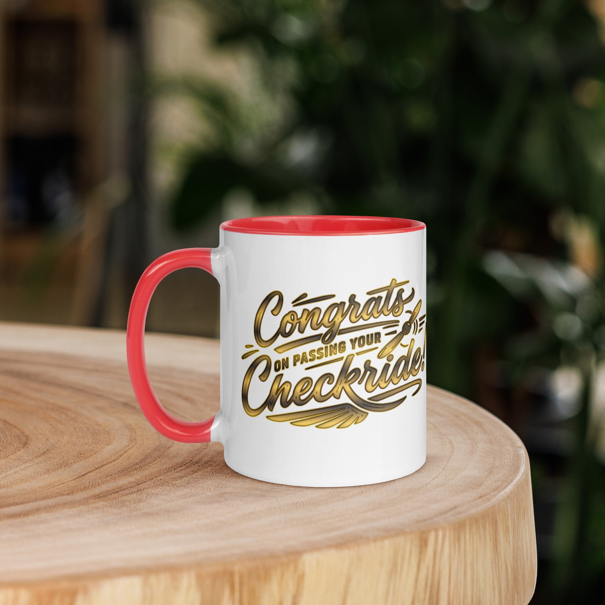Congrats on passing your checkride! (v4. gold) 11 oz. mug with color inside