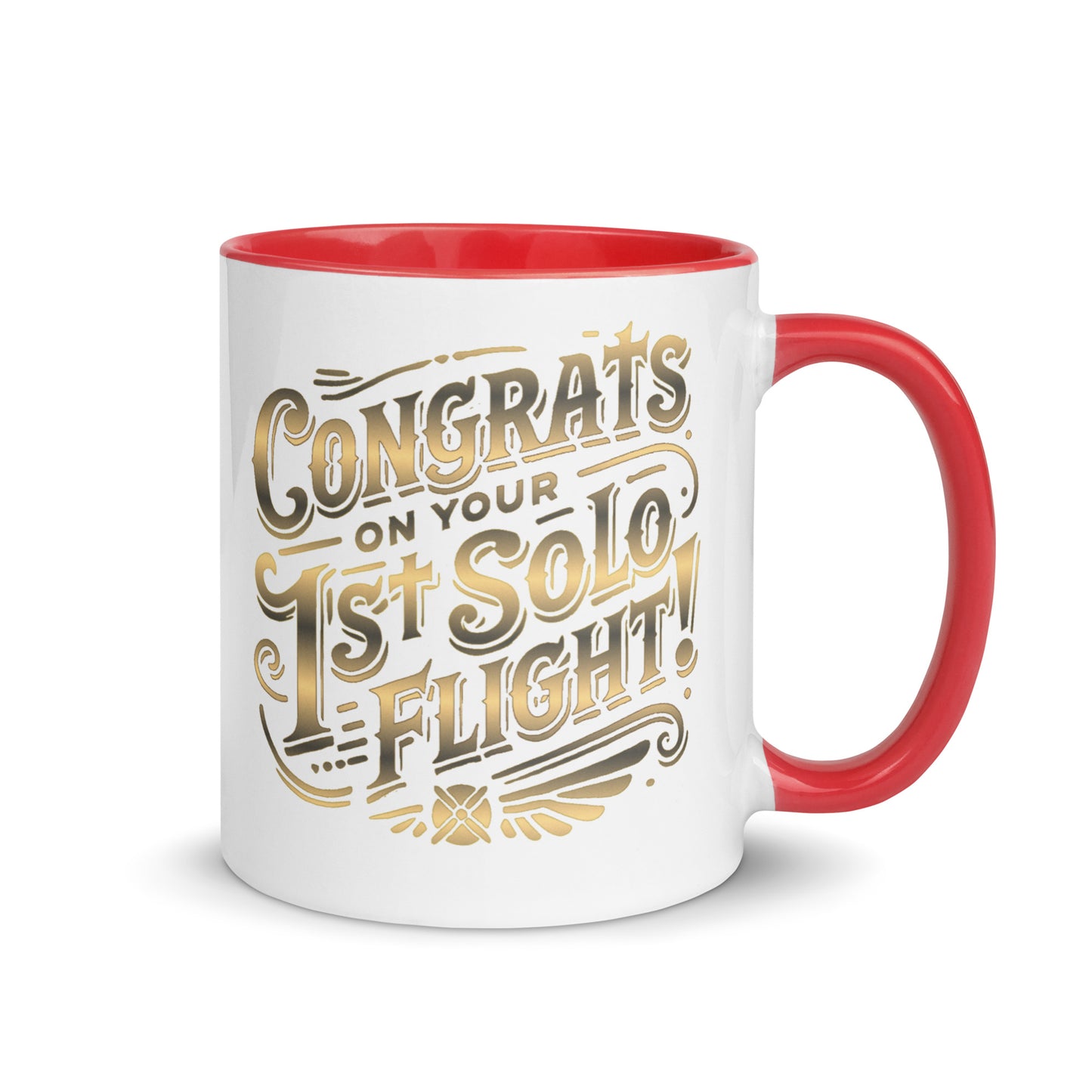 Congrats on your 1st Solo Flight! (gold) mug with color inside