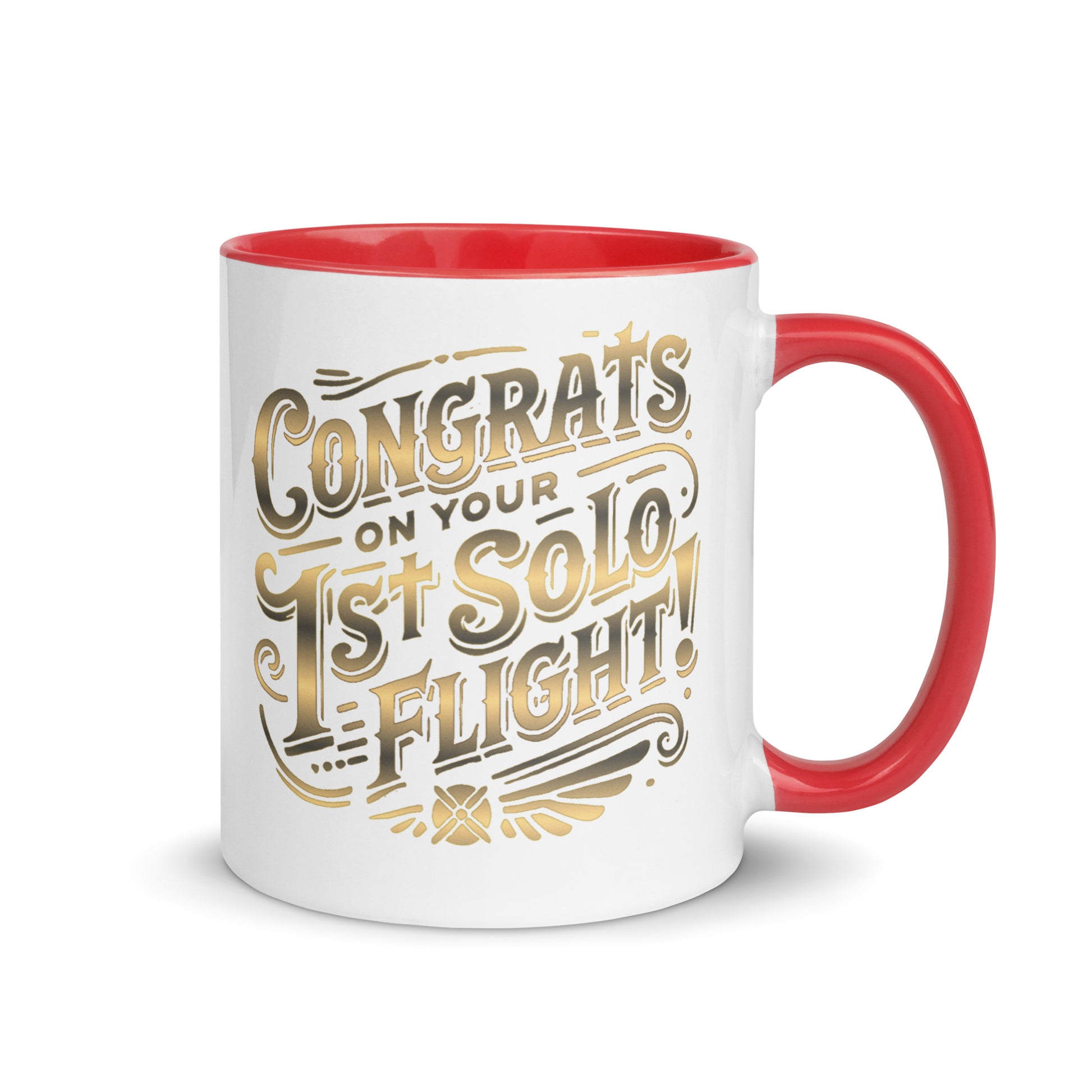 Congrats on your 1st Solo Flight! (gold) mug with color inside