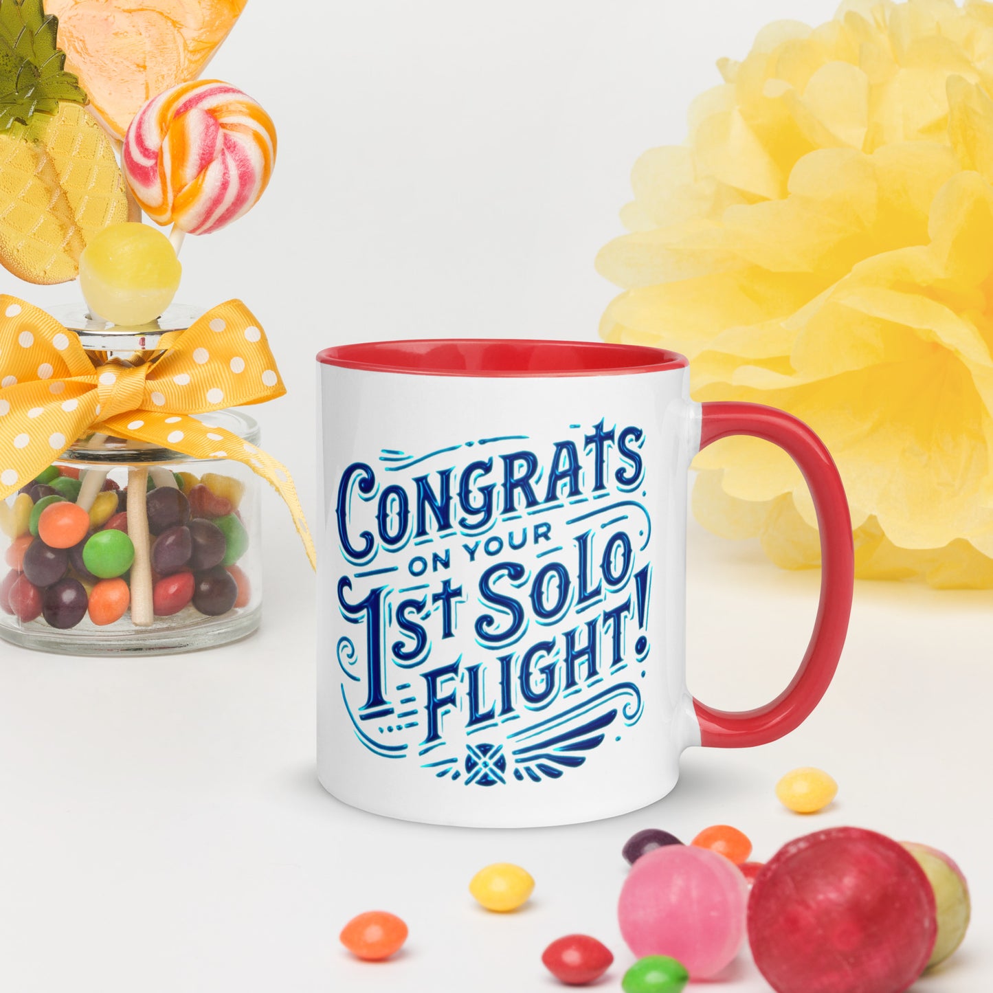 Congrats on your 1st Solo Flight! (blue) mug with color inside