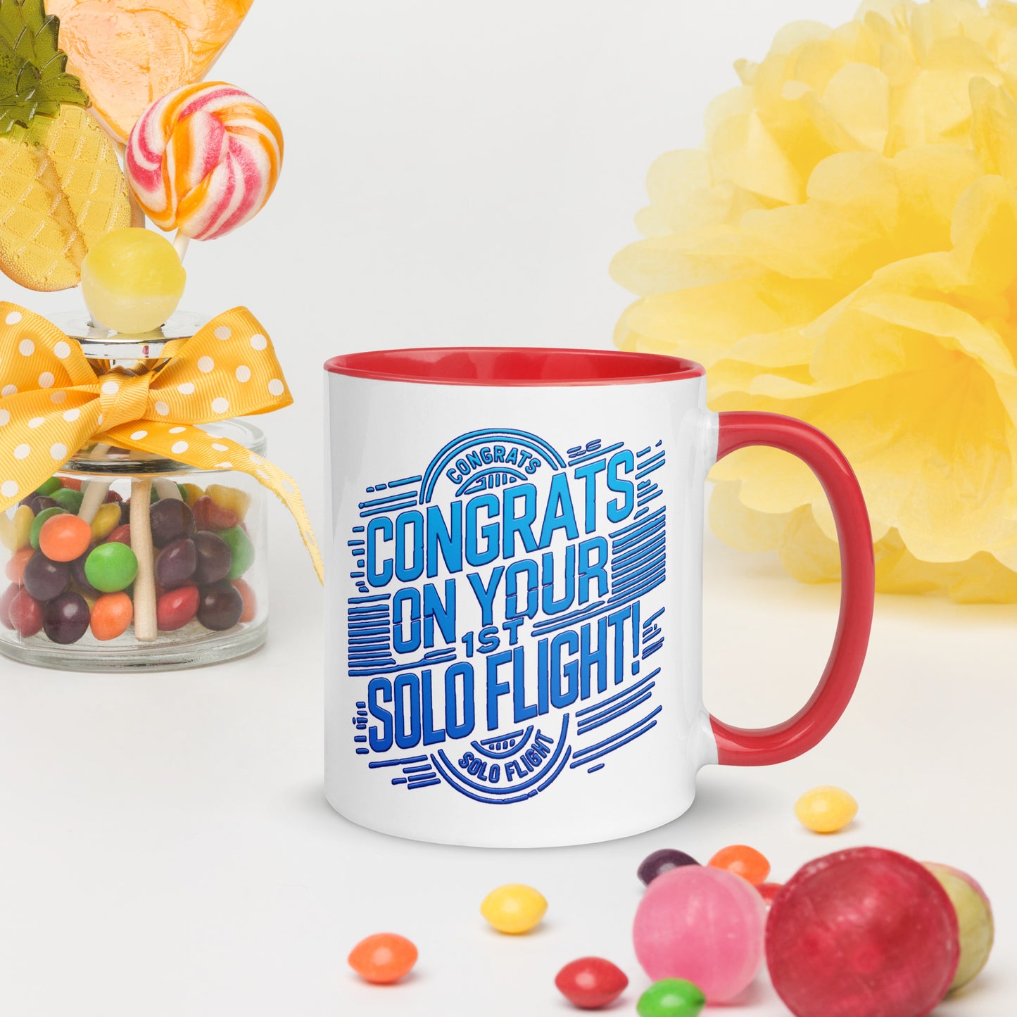 Congrats on your 1st Solo Flight! (v2. blue) mug with color inside