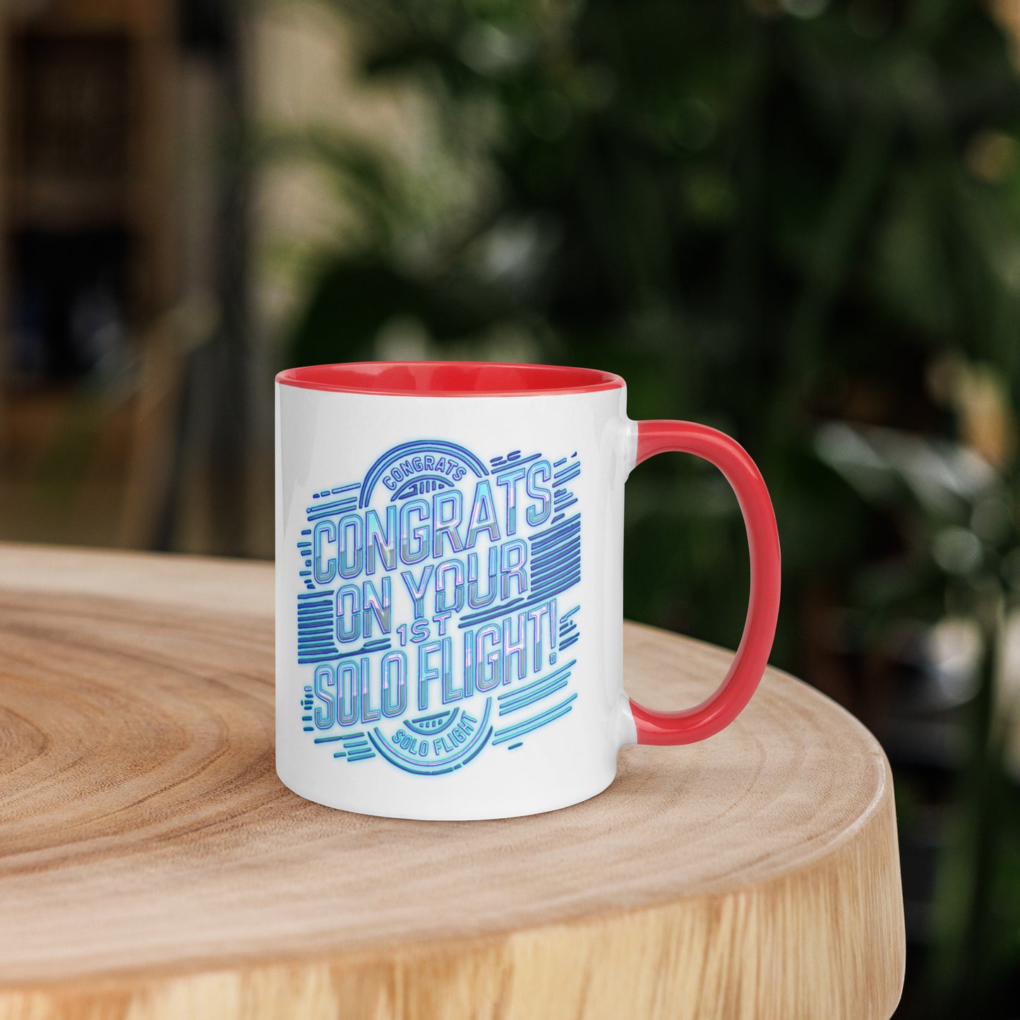 Congrats on your 1st Solo Flight! (v2. light blue) 11 oz. mug with color inside