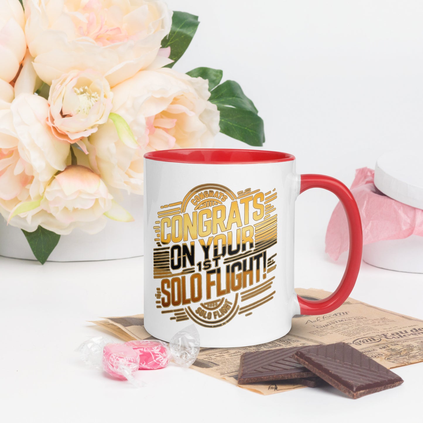 Congrats on your 1st Solo Flight! (v2. gold) 11 oz. mug with color inside