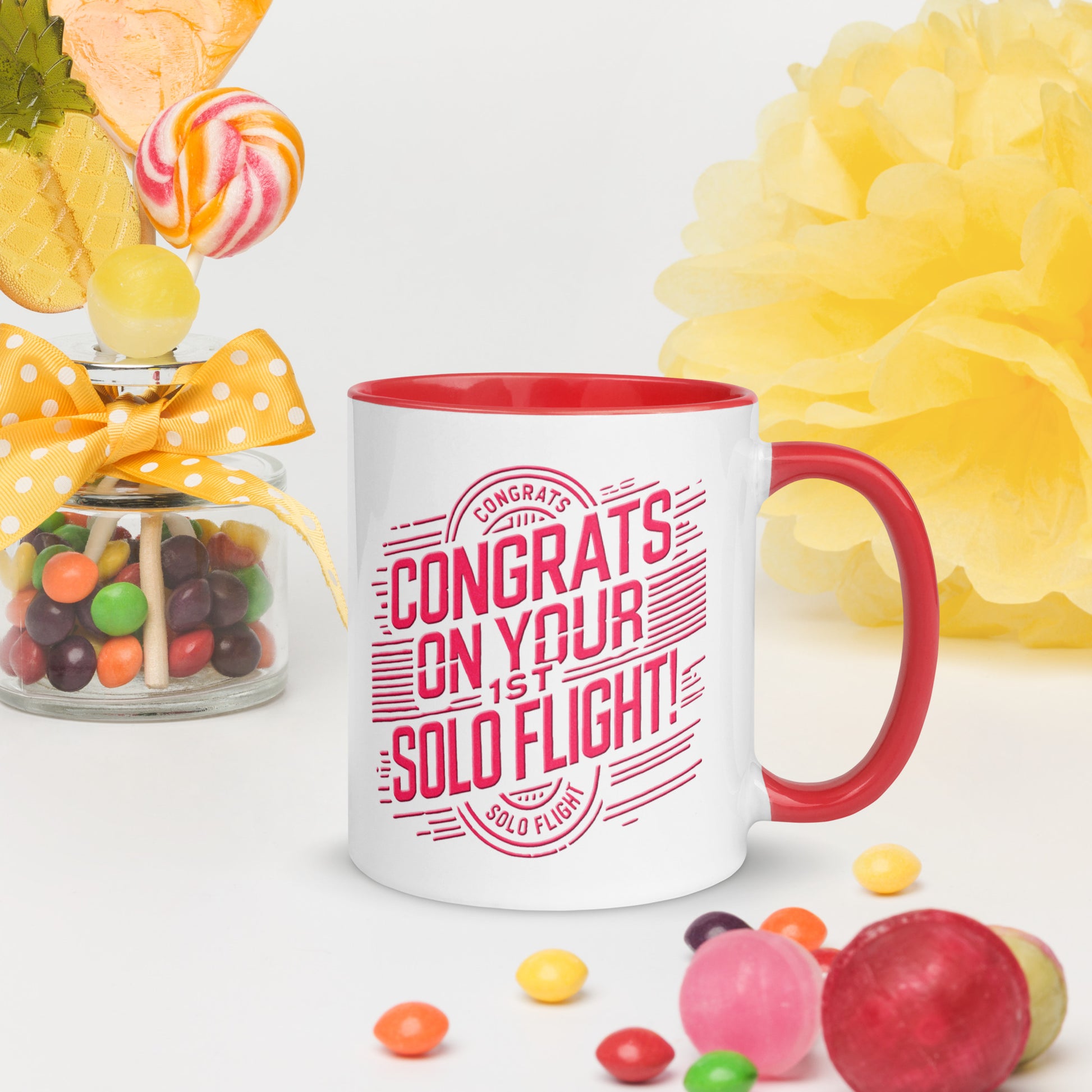 Congrats on your 1st Solo Flight! (v2. pink) 11 oz. mug with color inside