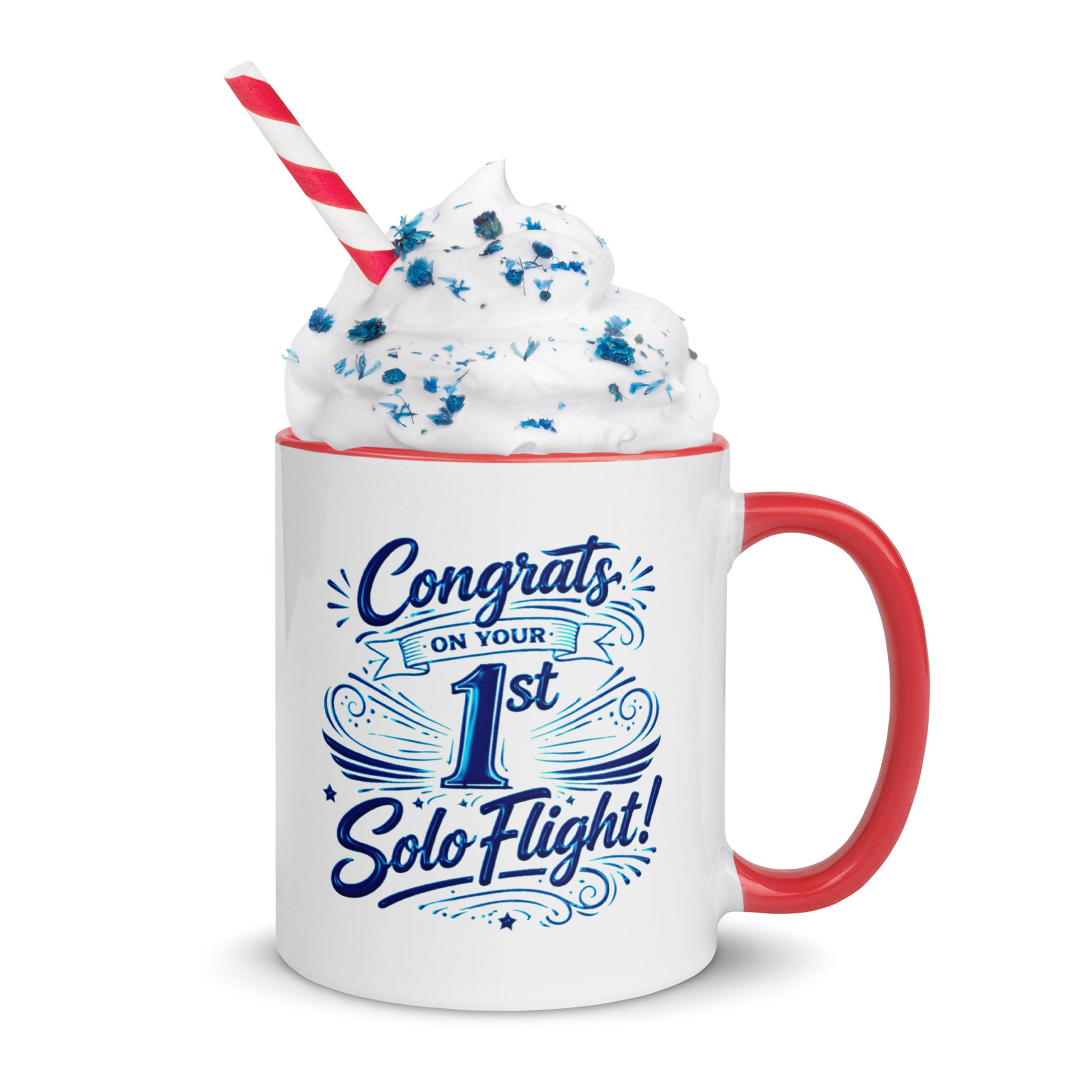 Congrats on your 1st Solo Flight! (v3. blue) 11 oz. mug with color inside