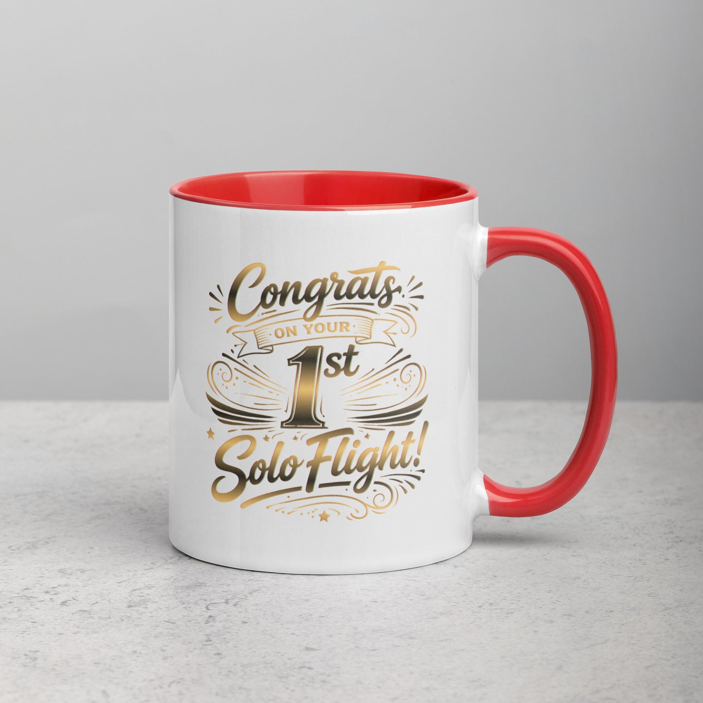 Congrats on your 1st Solo Flight! (v3. gold) 11 oz. mug with color inside