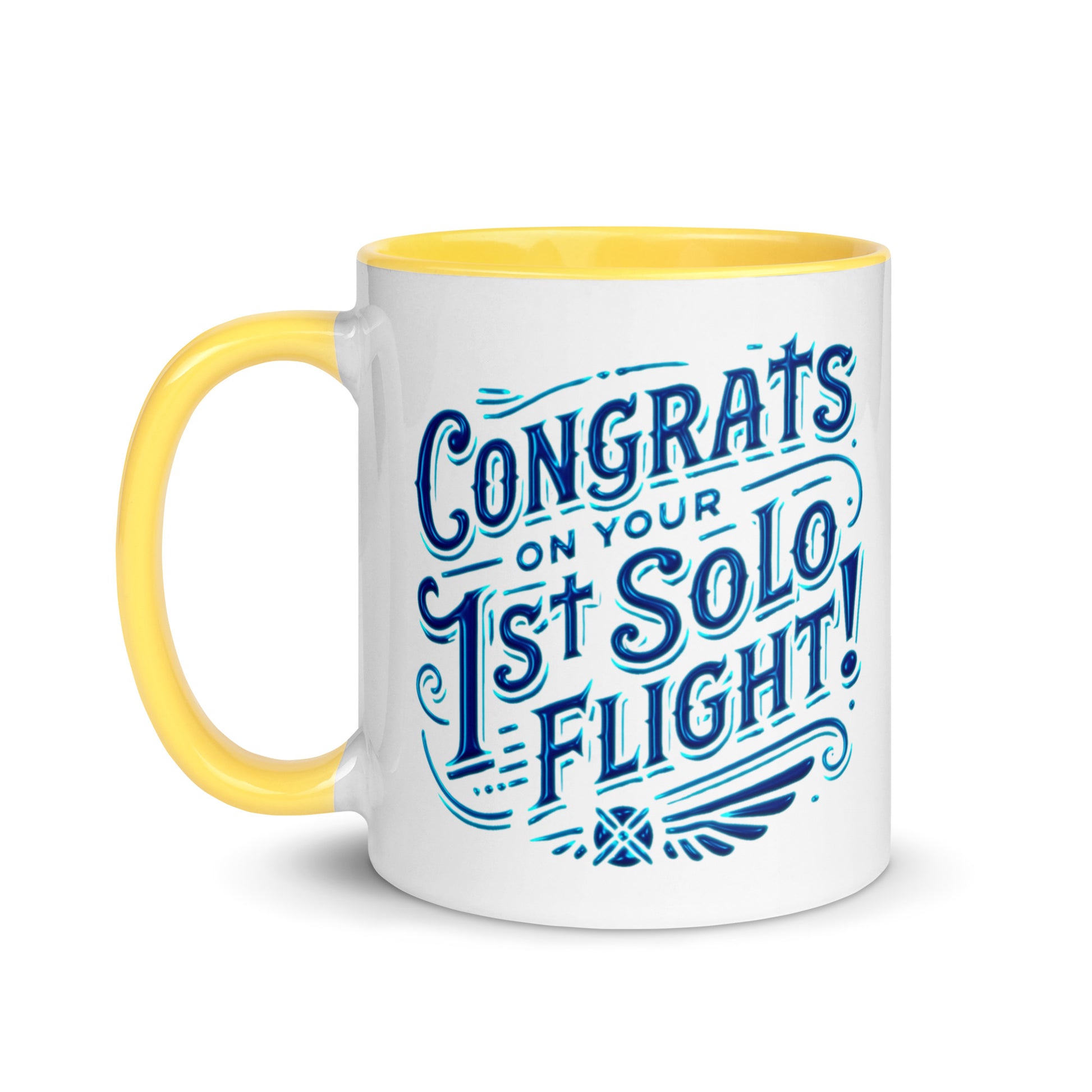 Congrats on your 1st Solo Flight! (blue) mug with color inside