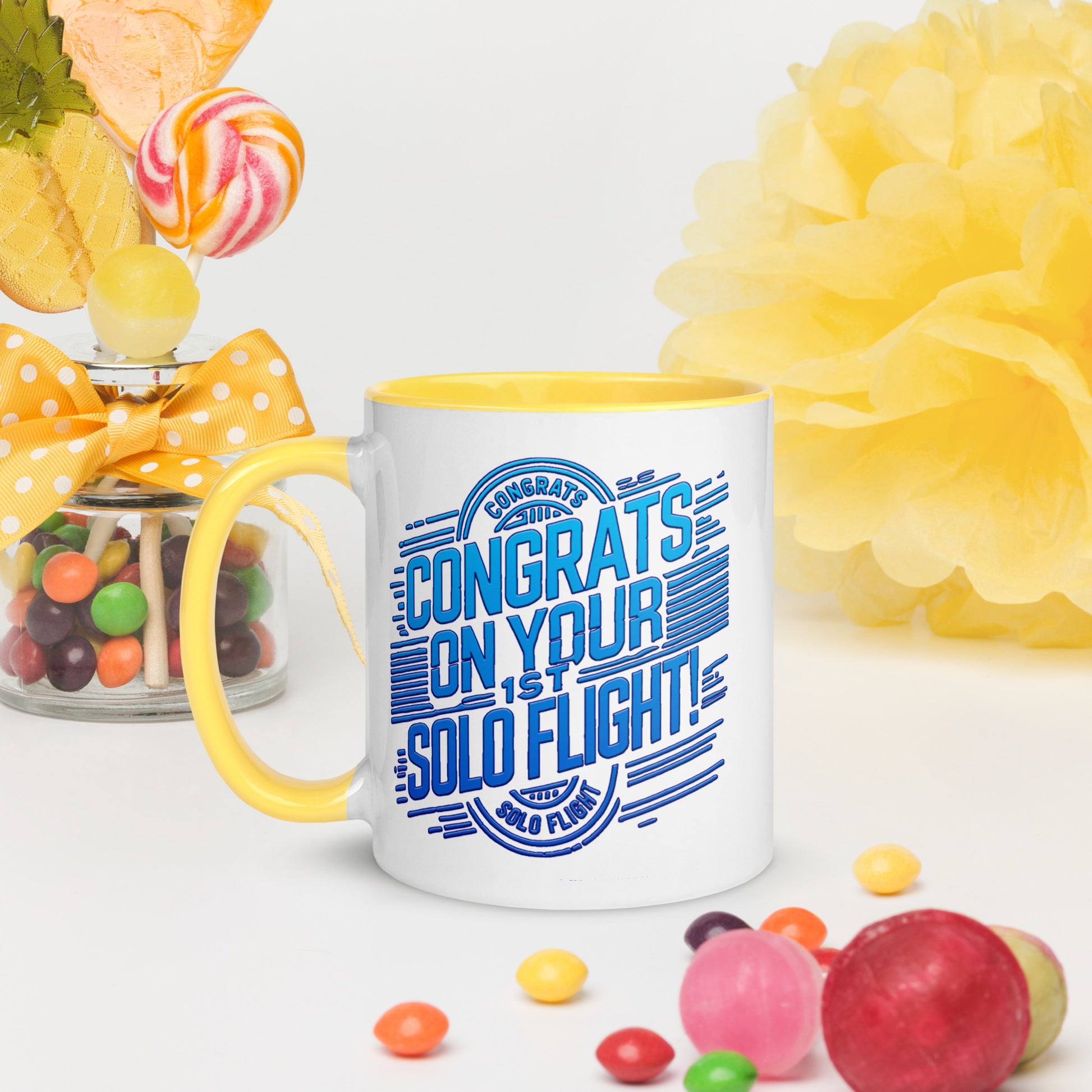 Congrats on your 1st Solo Flight! (v2. blue) mug with color inside