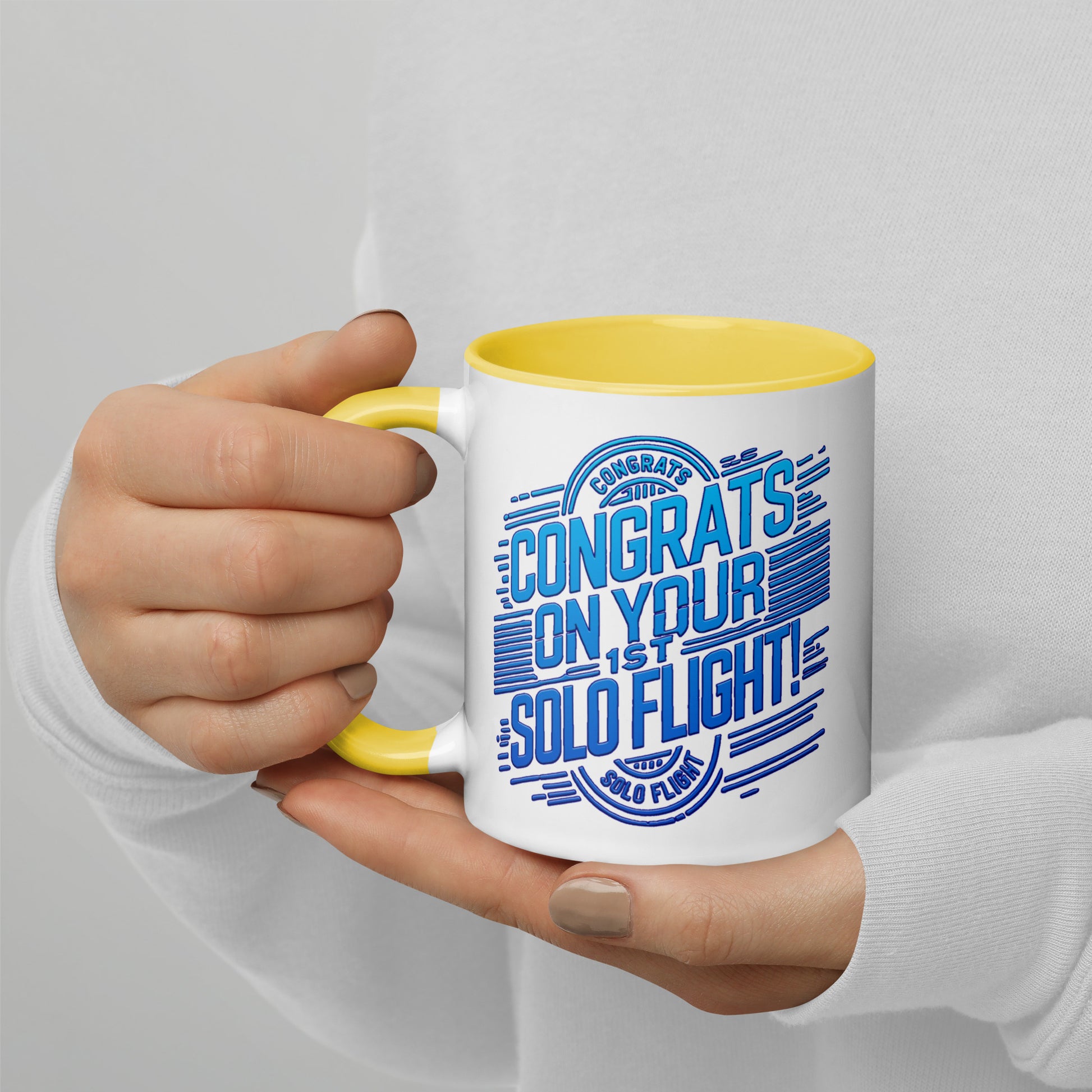 Congrats on your 1st Solo Flight! (v2. blue) mug with color inside