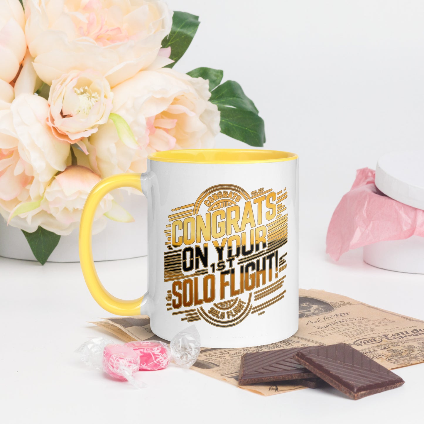 Congrats on your 1st Solo Flight! (v2. gold) 11 oz. mug with color inside