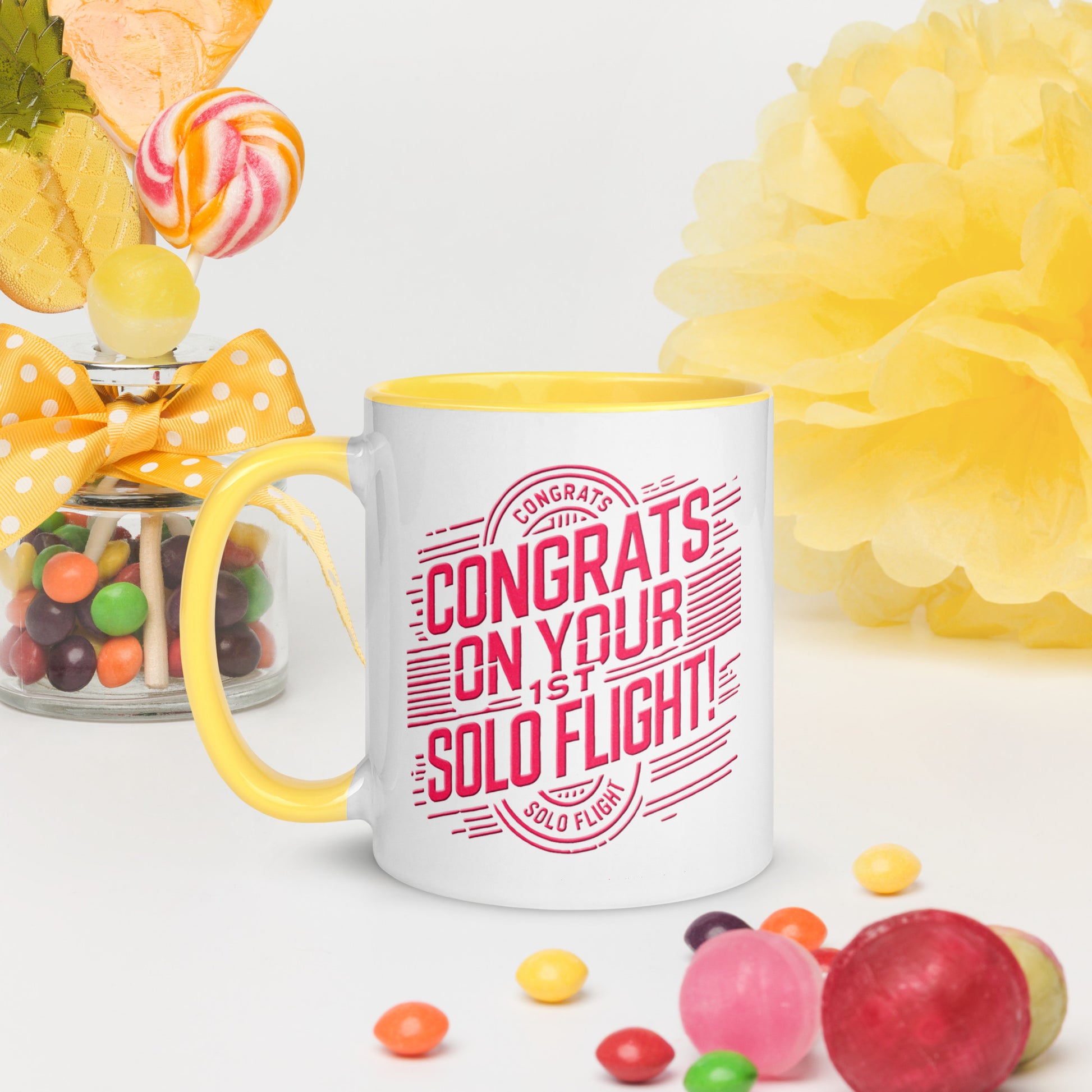 Congrats on your 1st Solo Flight! (v2. pink) 11 oz. mug with color inside