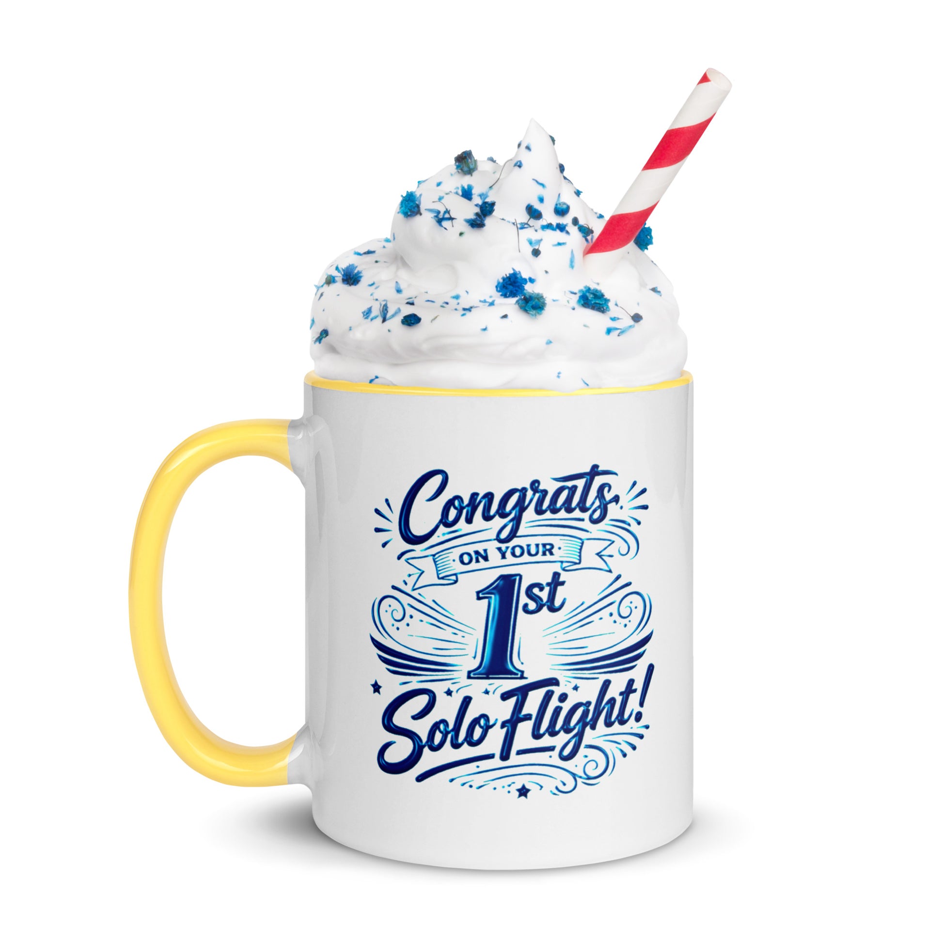 Congrats on your 1st Solo Flight! (v3. blue) 11 oz. mug with color inside