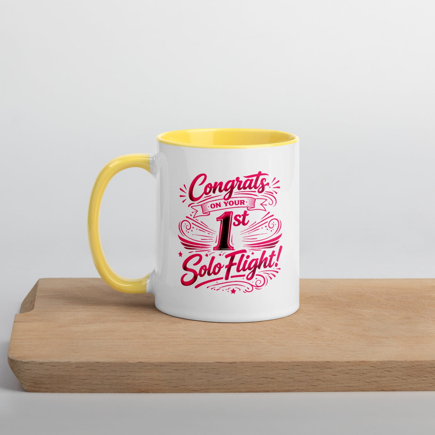Congrats on your 1st Solo Flight! (v3. pink) 11 oz. mug with color inside
